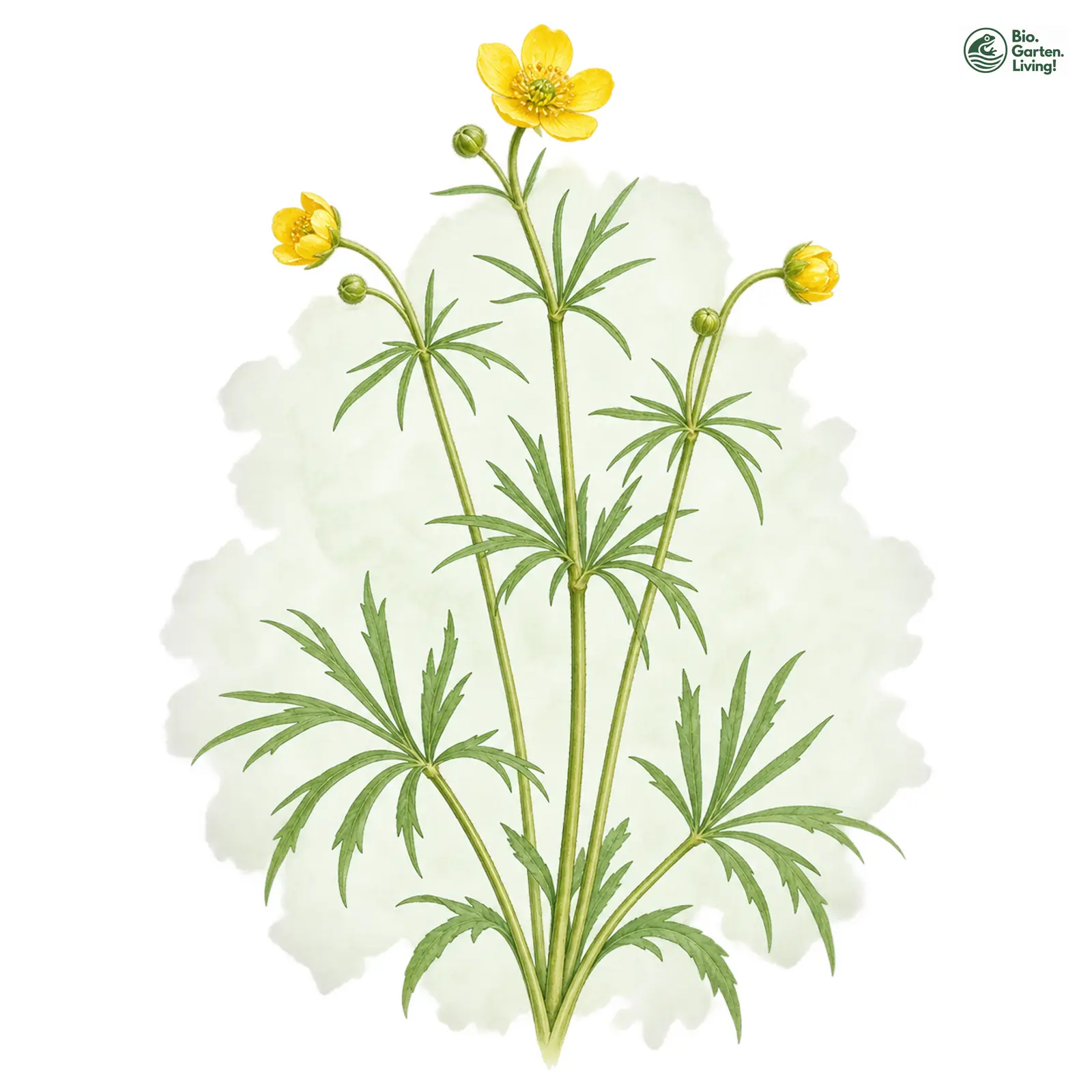 Aquarellzeichnung: Feinteiliger Gold-Hahnenfuß (Ranunculus leptomeris)