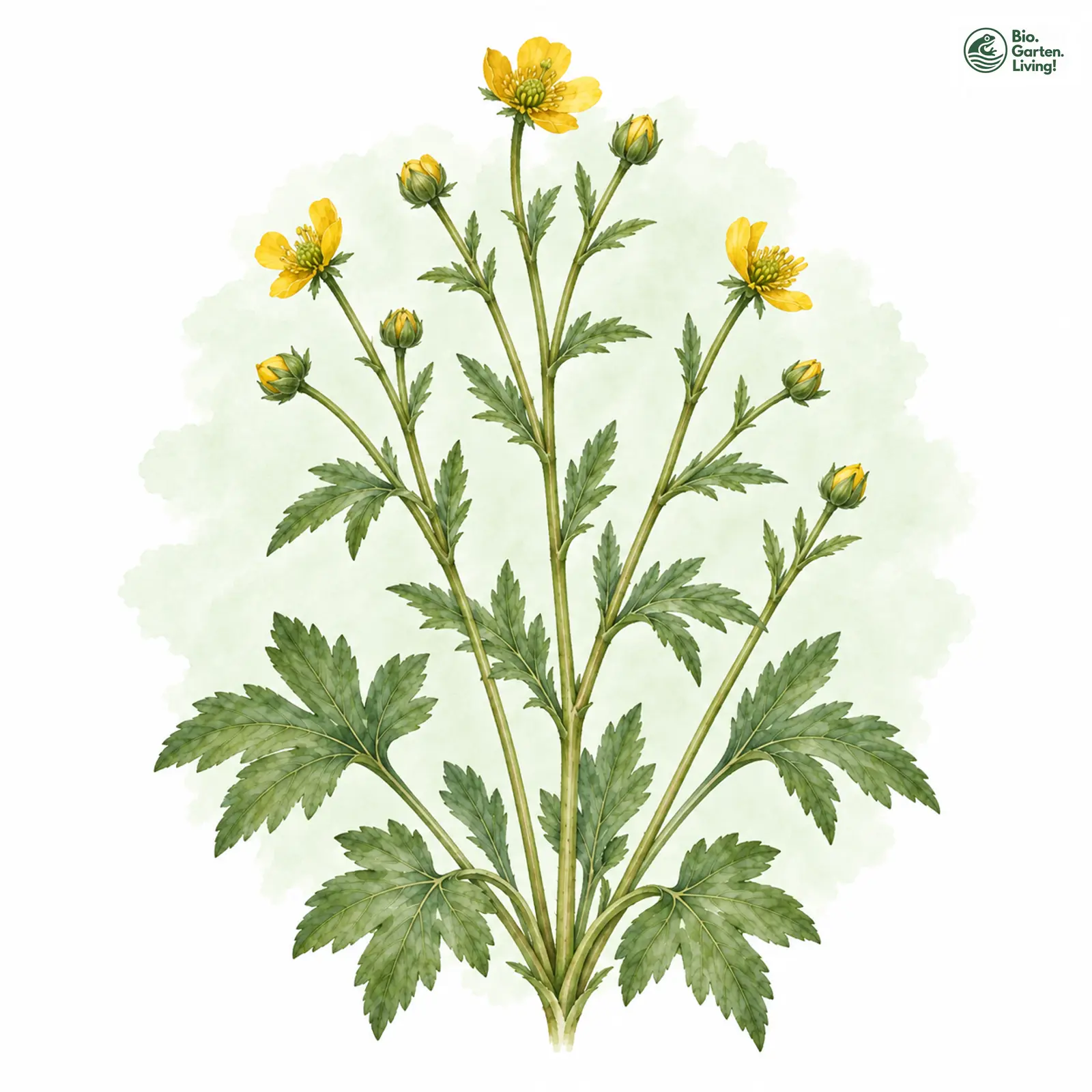 Aquarellzeichnung: Mosbacher Gold-Hahnenfuß (Ranunculus mosbachensis)