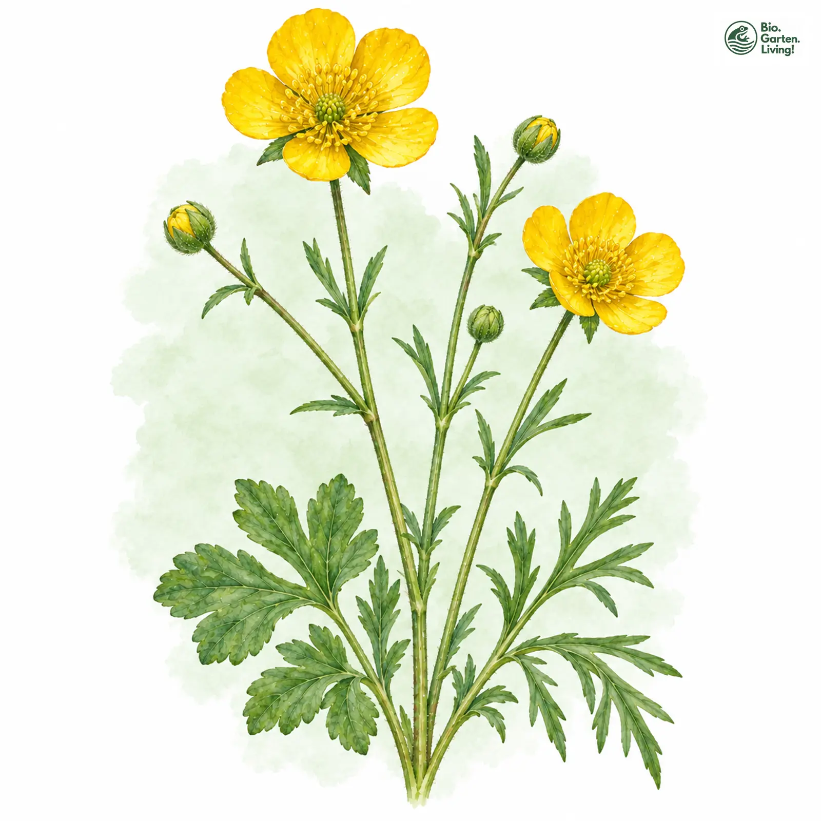Aquarellzeichnung: Handblättriger Gold-Hahnenfuß (Ranunculus palmularis)
