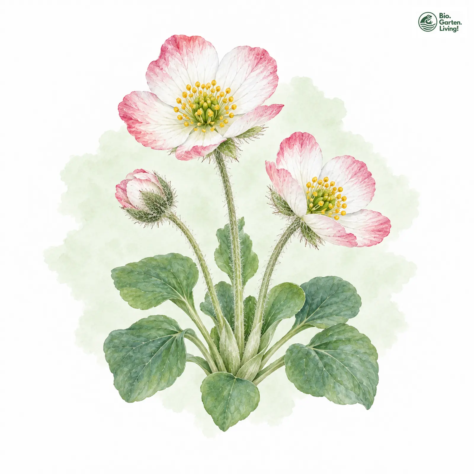 Aquarellzeichnung: Herzblättriger Hahnenfuß (Ranunculus parnassifolius)