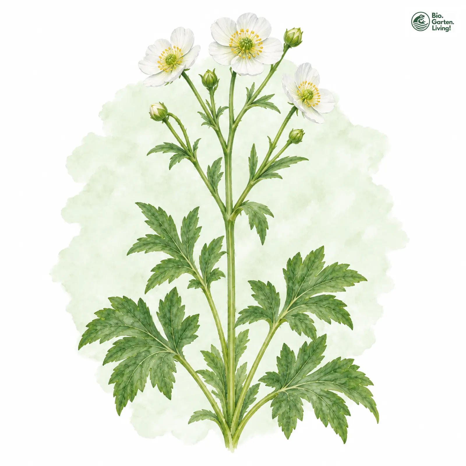 Aquarellzeichnung: Platanen-Hahnenfuß (Ranunculus platanifolius)