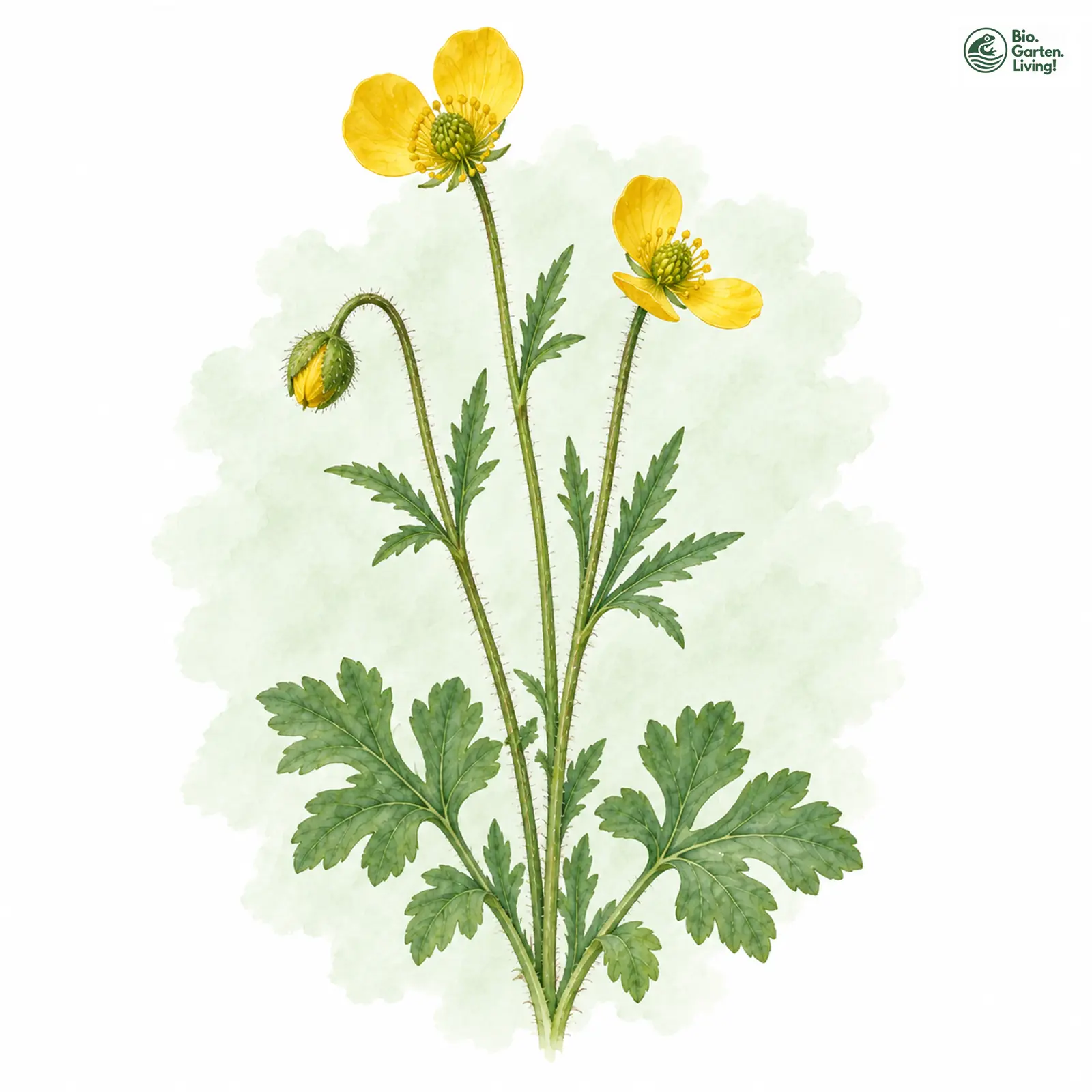 Aquarellzeichnung: Regensburger Hahnenfuß (Ranunculus ratisbonensis)