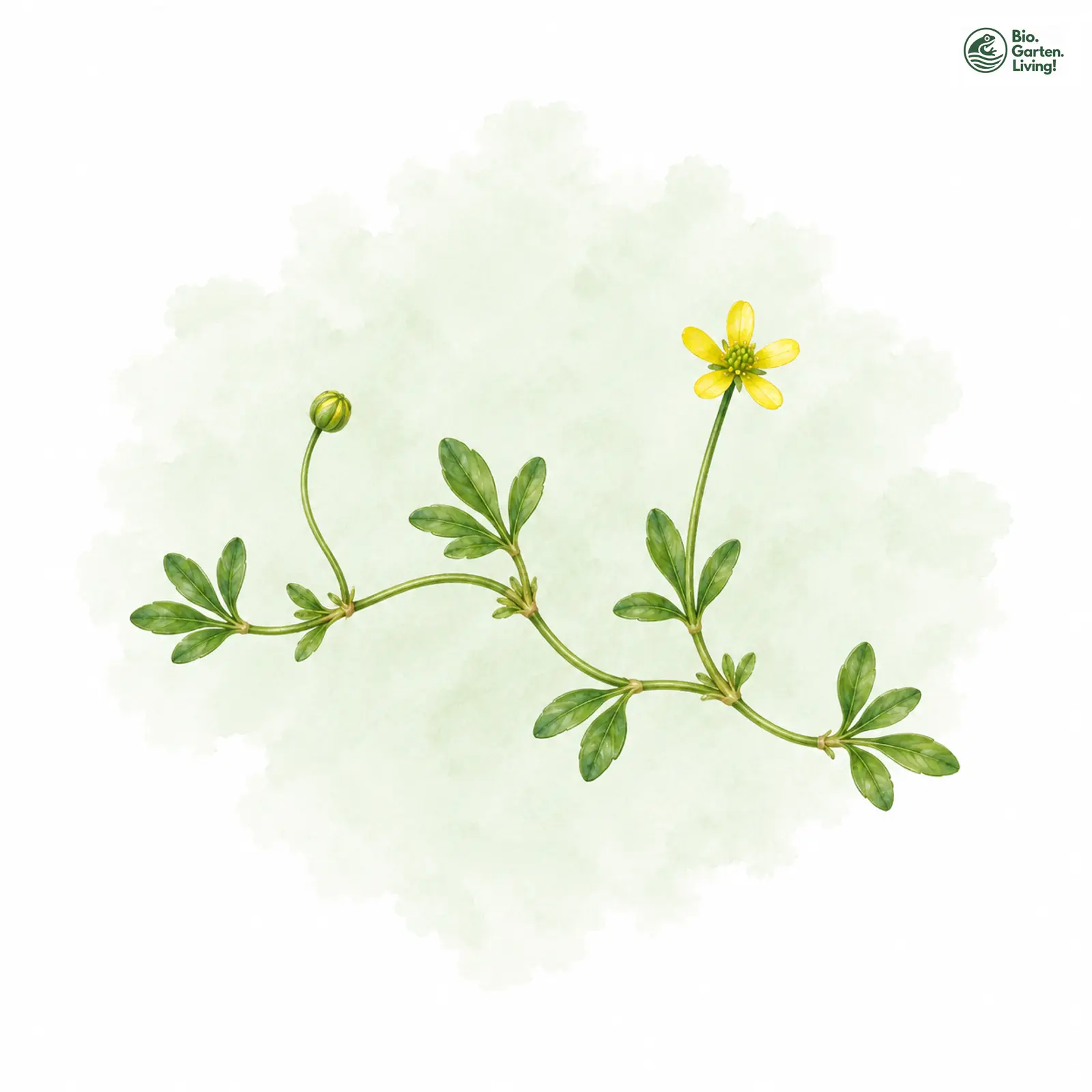 Aquarellzeichnung: Ufer-Hahnenfuß (Ranunculus reptans)
