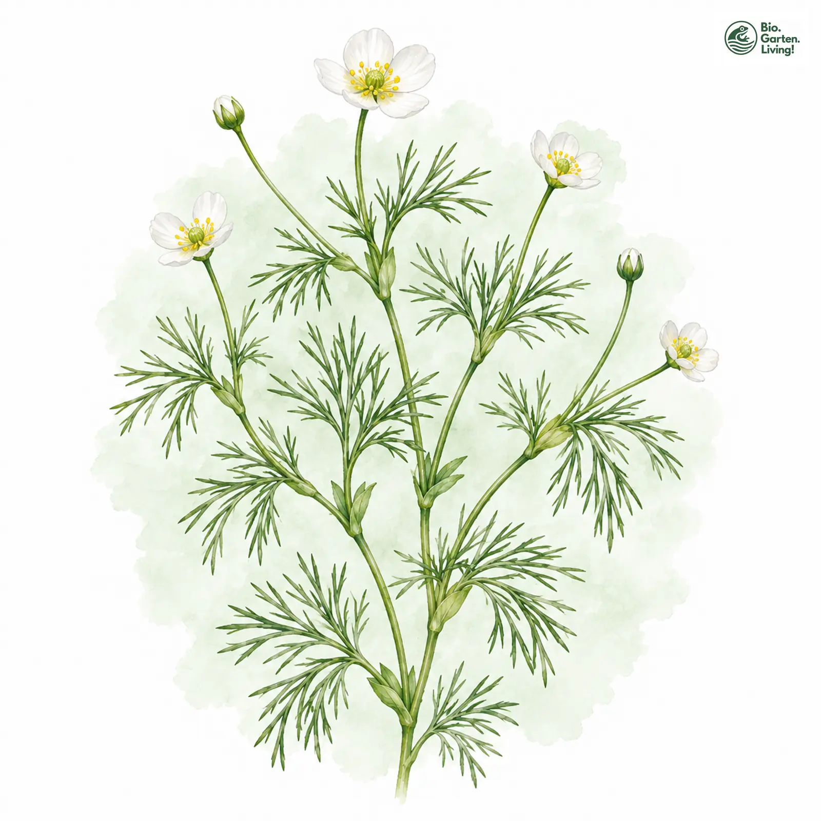 Aquarellzeichnung: Rion-Wasser-Hahnenfuß (Ranunculus rionii)