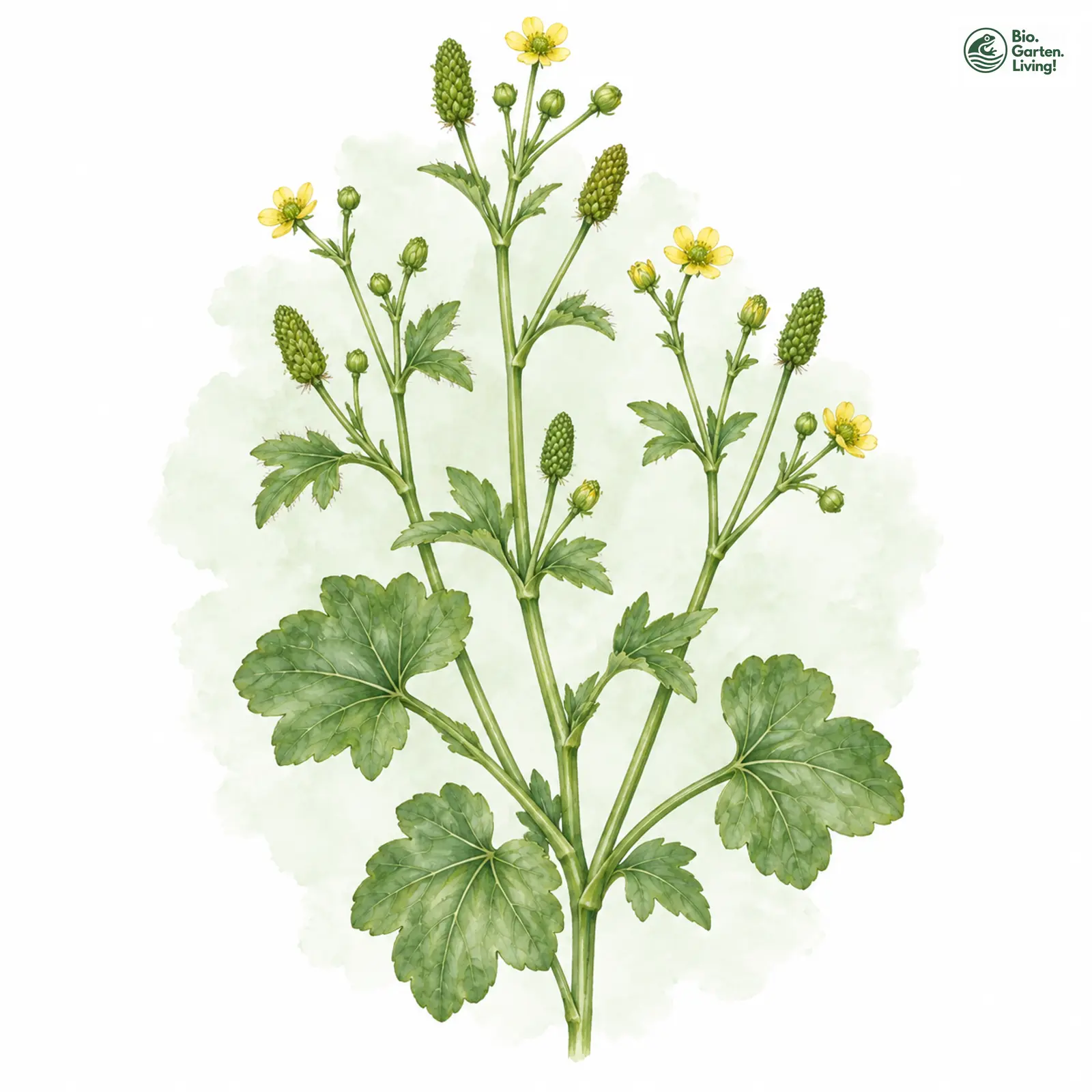 Aquarellzeichnung: Gift-Hahnenfuß (Ranunculus sceleratus)