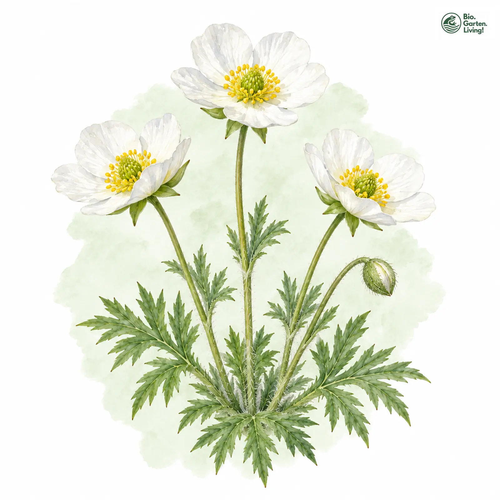 Aquarellzeichnung: Séguiers Hahnenfuß (Ranunculus seguieri)