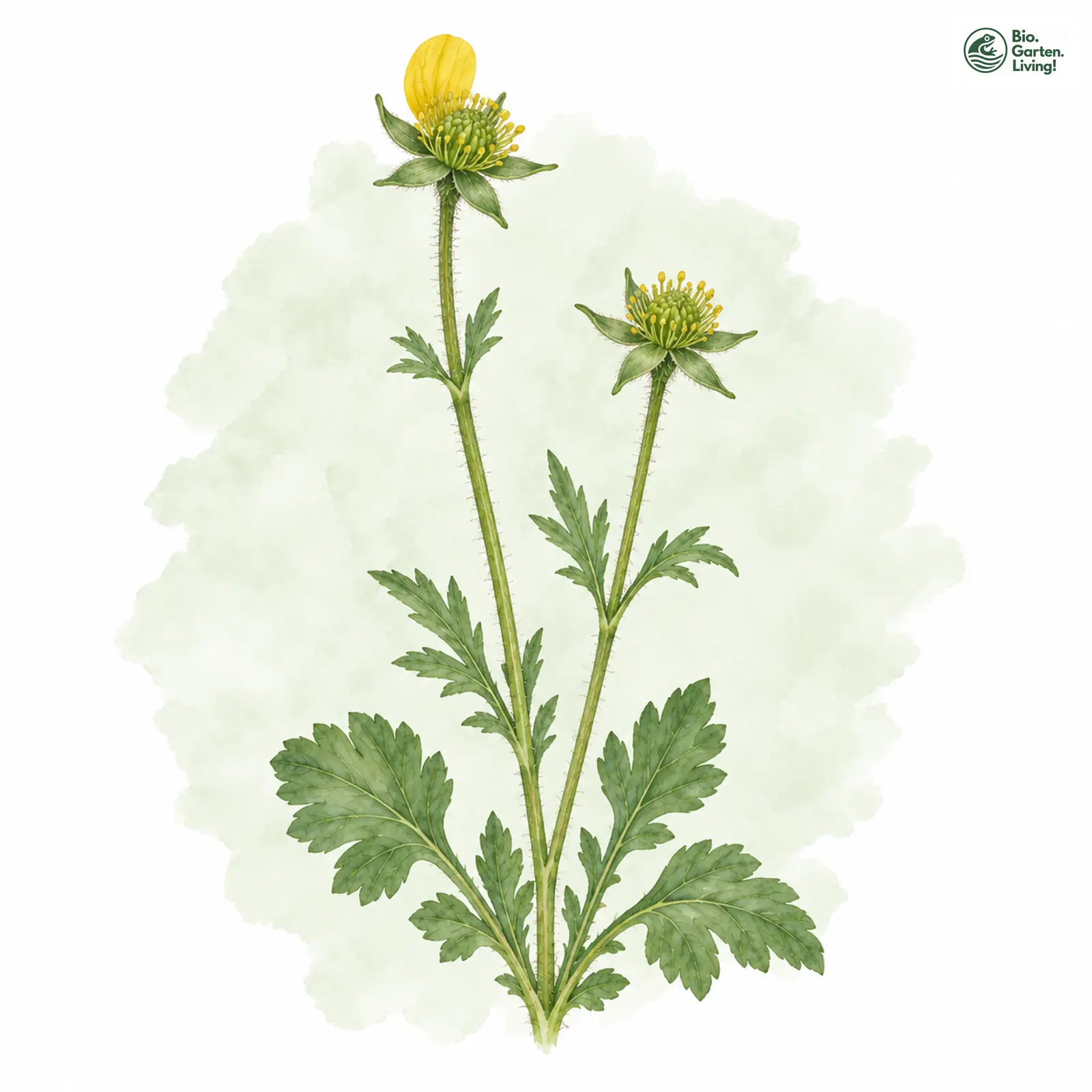 Aquarellzeichnung: Regensburger Hahnenfuß (Ranunculus sorviodurus)