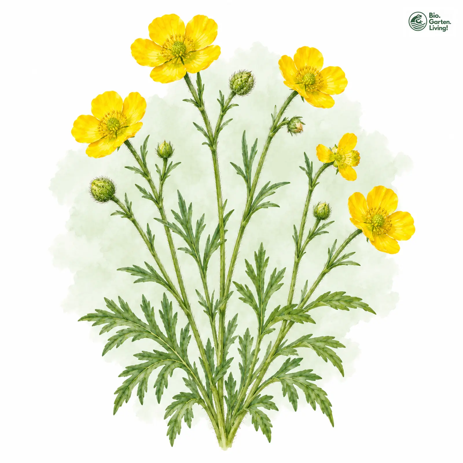 Aquarellzeichnung: Vielgestaltiger Gold-Hahnenfuß (Ranunculus variabilis)