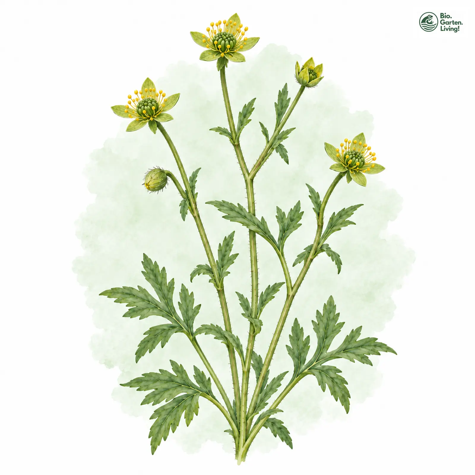 Aquarellzeichnung: Spreizender Gold-Hahnenfuß (Ranunculus varicus)