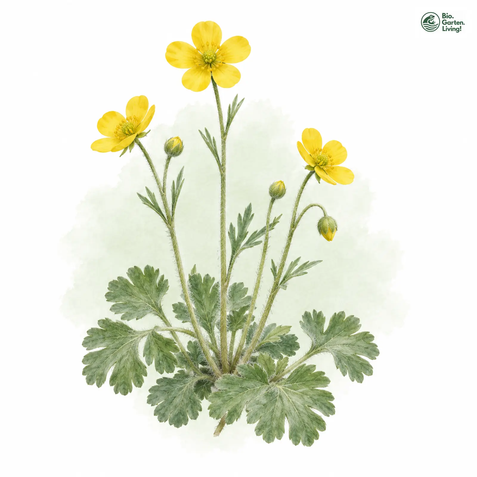Aquarellzeichnung: Grenier-Hahnenfuß (Ranunculus villarsii)