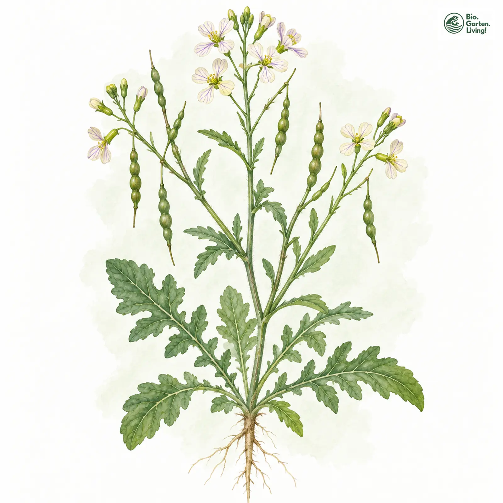 Aquarellzeichnung: Acker-Rettich (Raphanus raphanistrum)