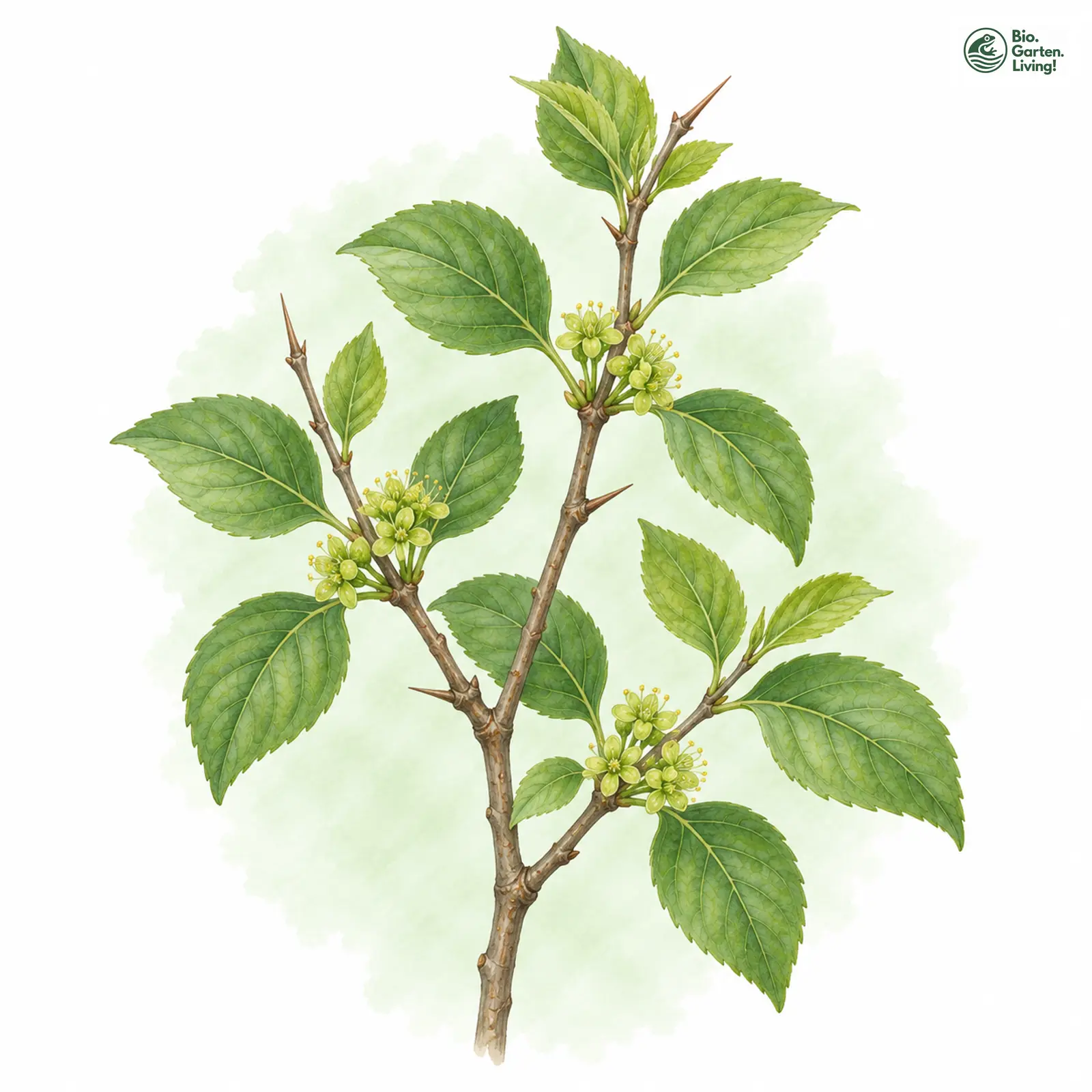 Aquarellzeichnung: Purgier-Kreuzdorn (Rhamnus cathartica)