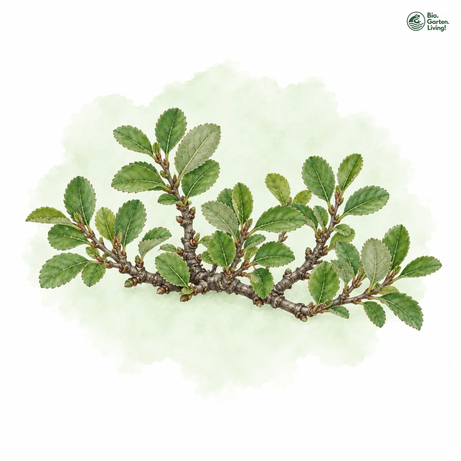 Aquarellzeichnung: Zwerg-Kreuzdorn (Rhamnus pumila)