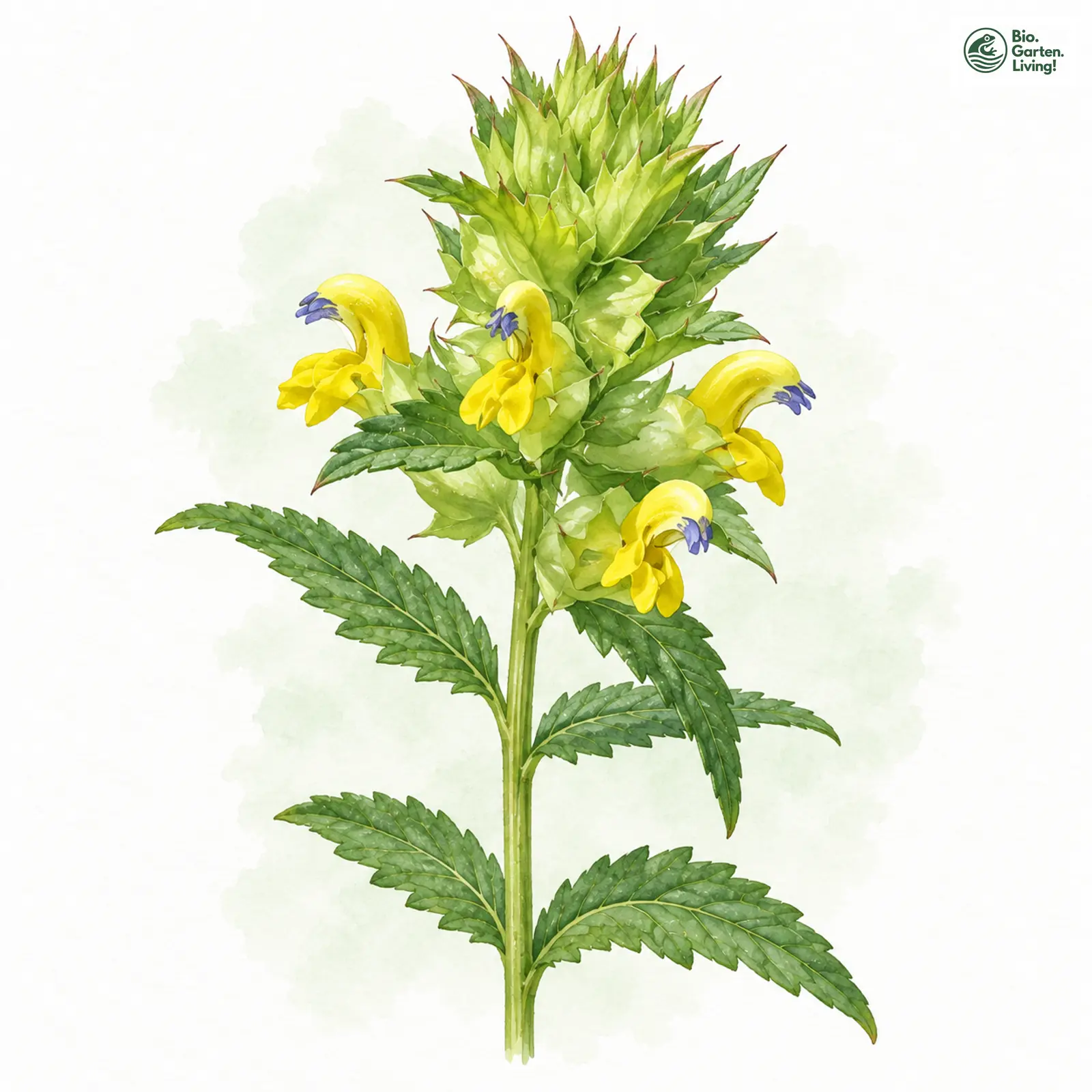 Aquarellzeichnung: Begrannter Klappertopf (Rhinanthus glacialis)