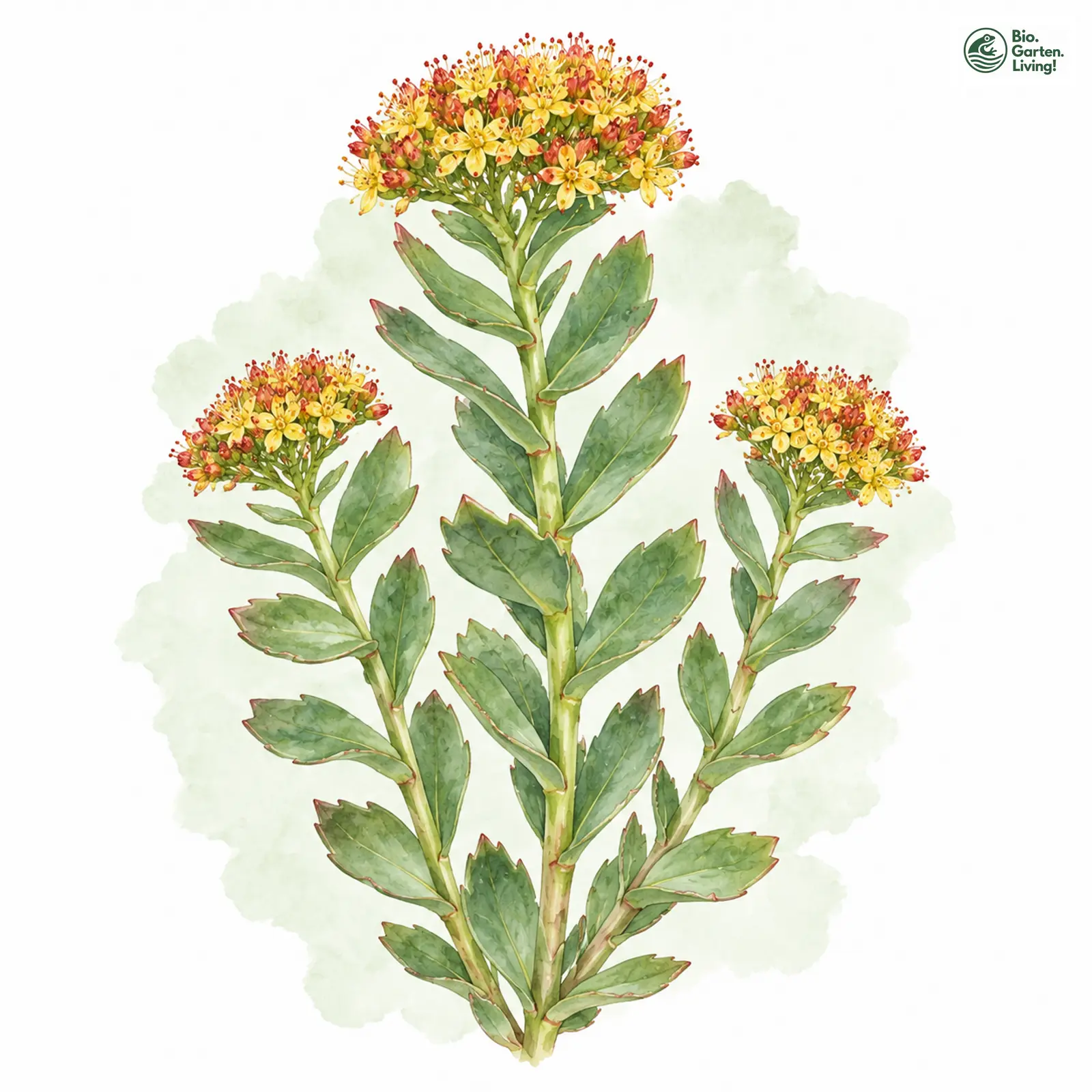Aquarellzeichnung: Echte Rosenwurz (Rhodiola rosea)