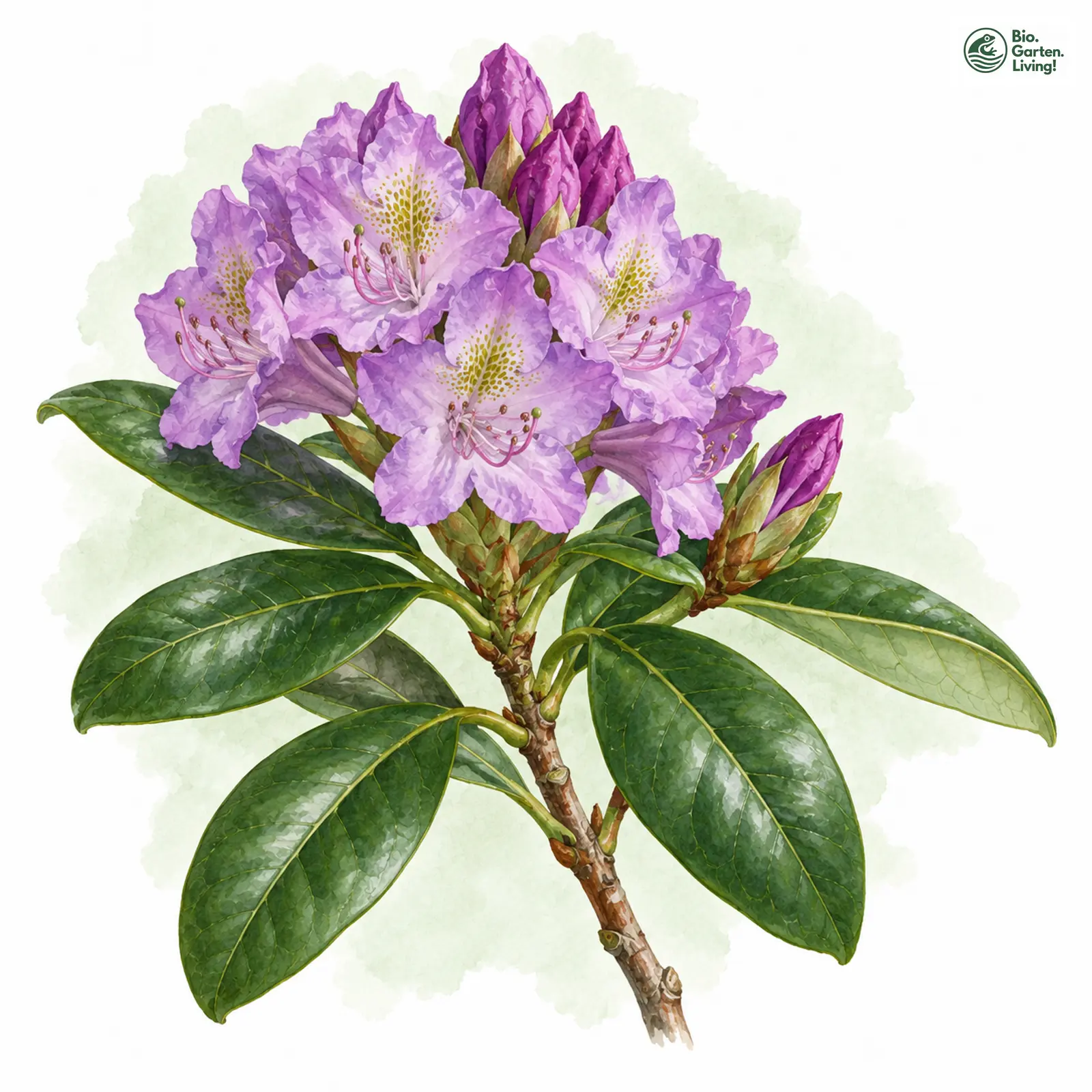 Aquarellzeichnung: Catawba-Rhododendron (Rhododendron catawbiense)