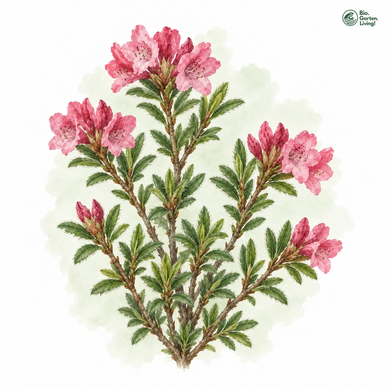 Aquarellzeichnung: Bewimperte Alpenrose (Rhododendron hirsutum)