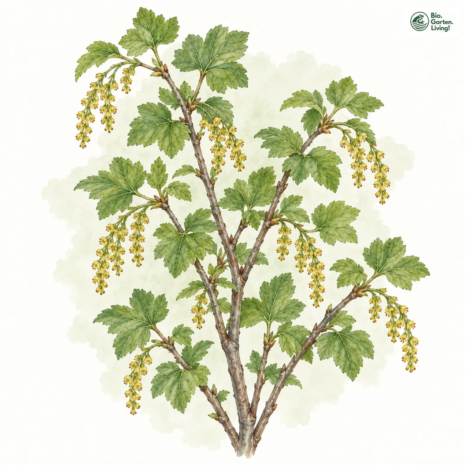 Aquarellzeichnung: Alpen-Johannisbeere (Ribes alpinum)