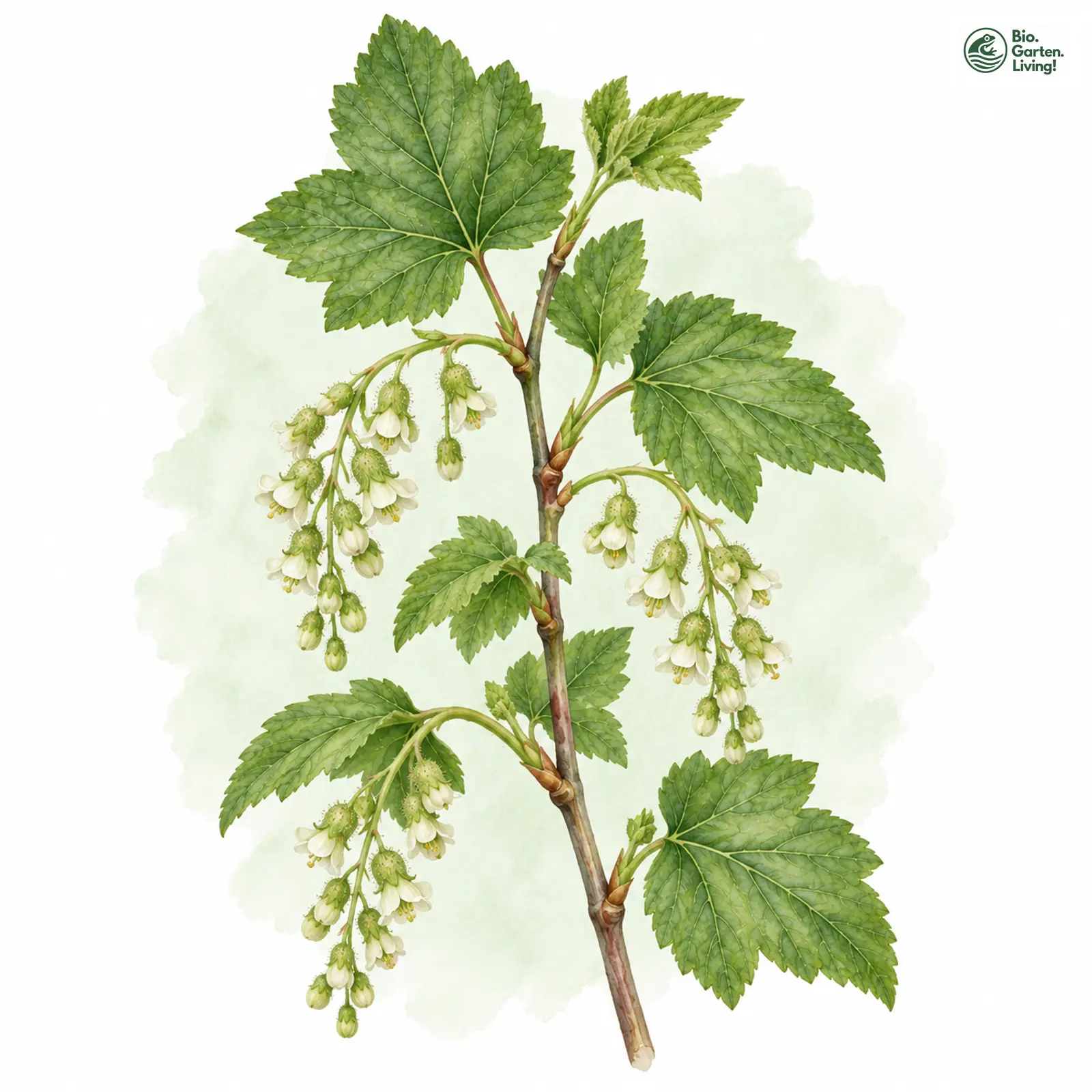 Aquarellzeichnung: Schwarze Johannisbeere (Ribes nigrum)