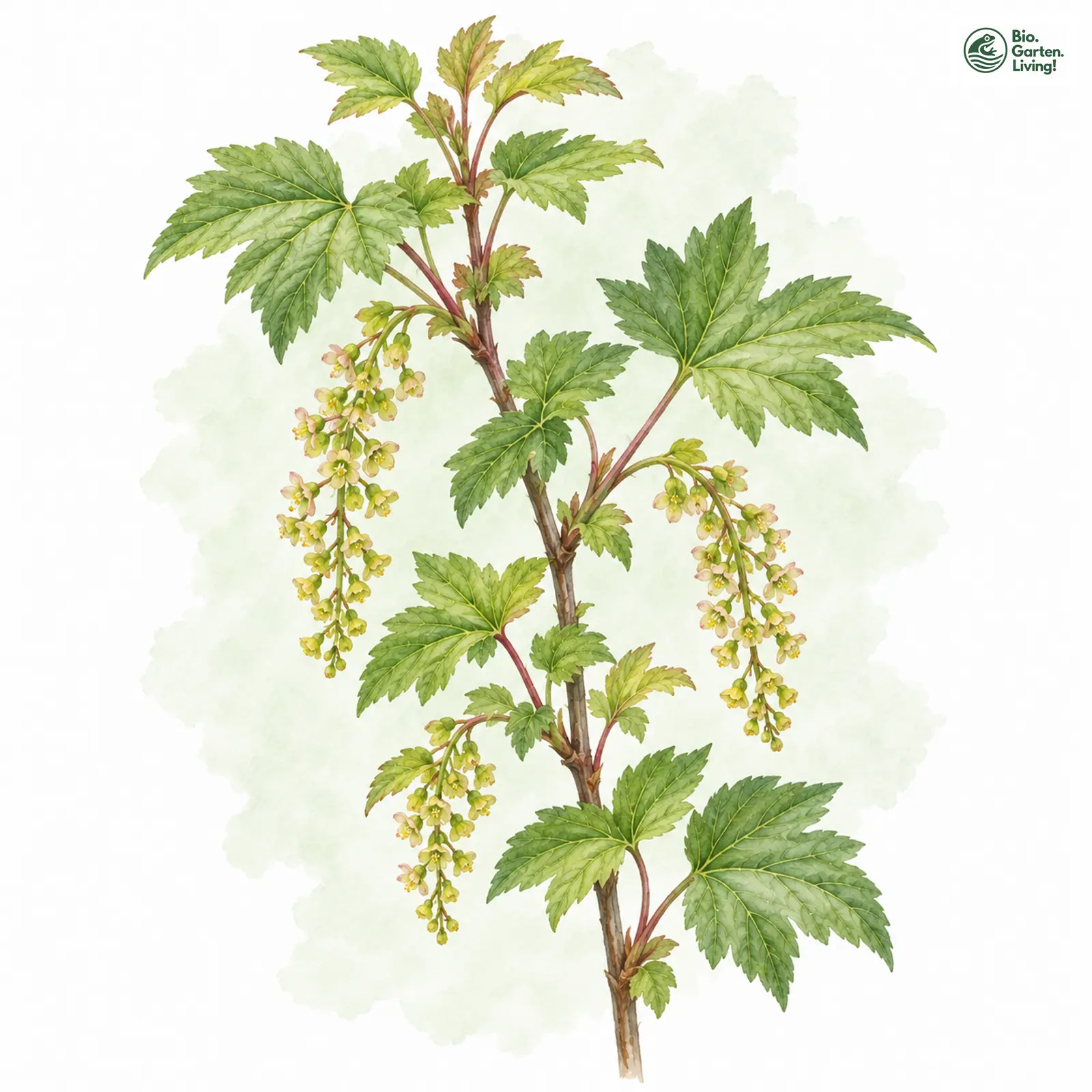Aquarellzeichnung: Ährige Johannisbeere (Ribes spicatum)