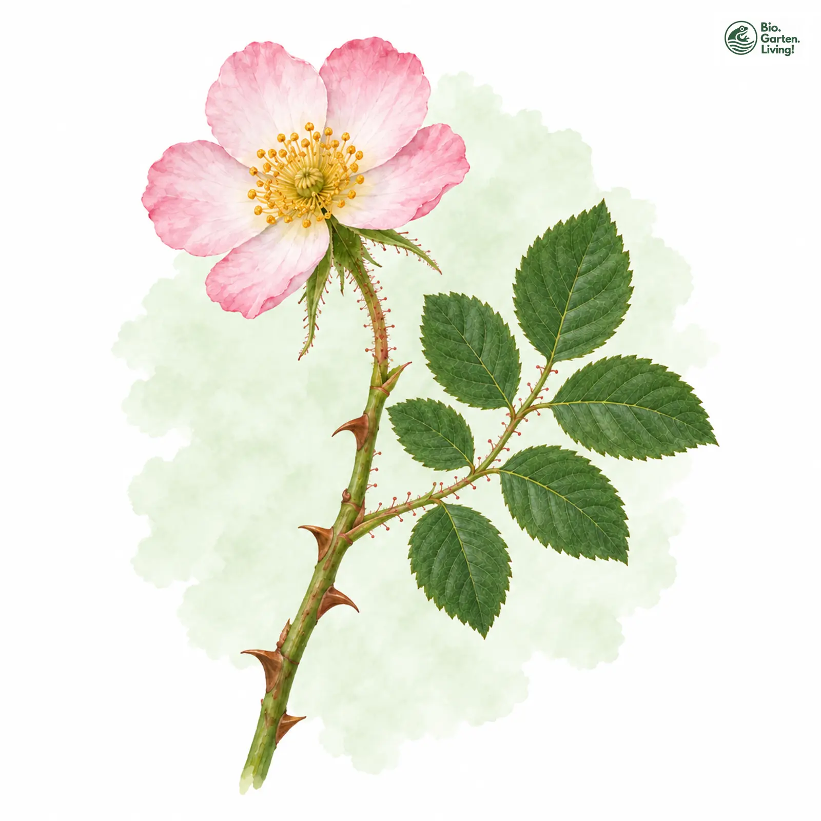 Aquarellzeichnung: Tannen-Rose (Rosa abietina)