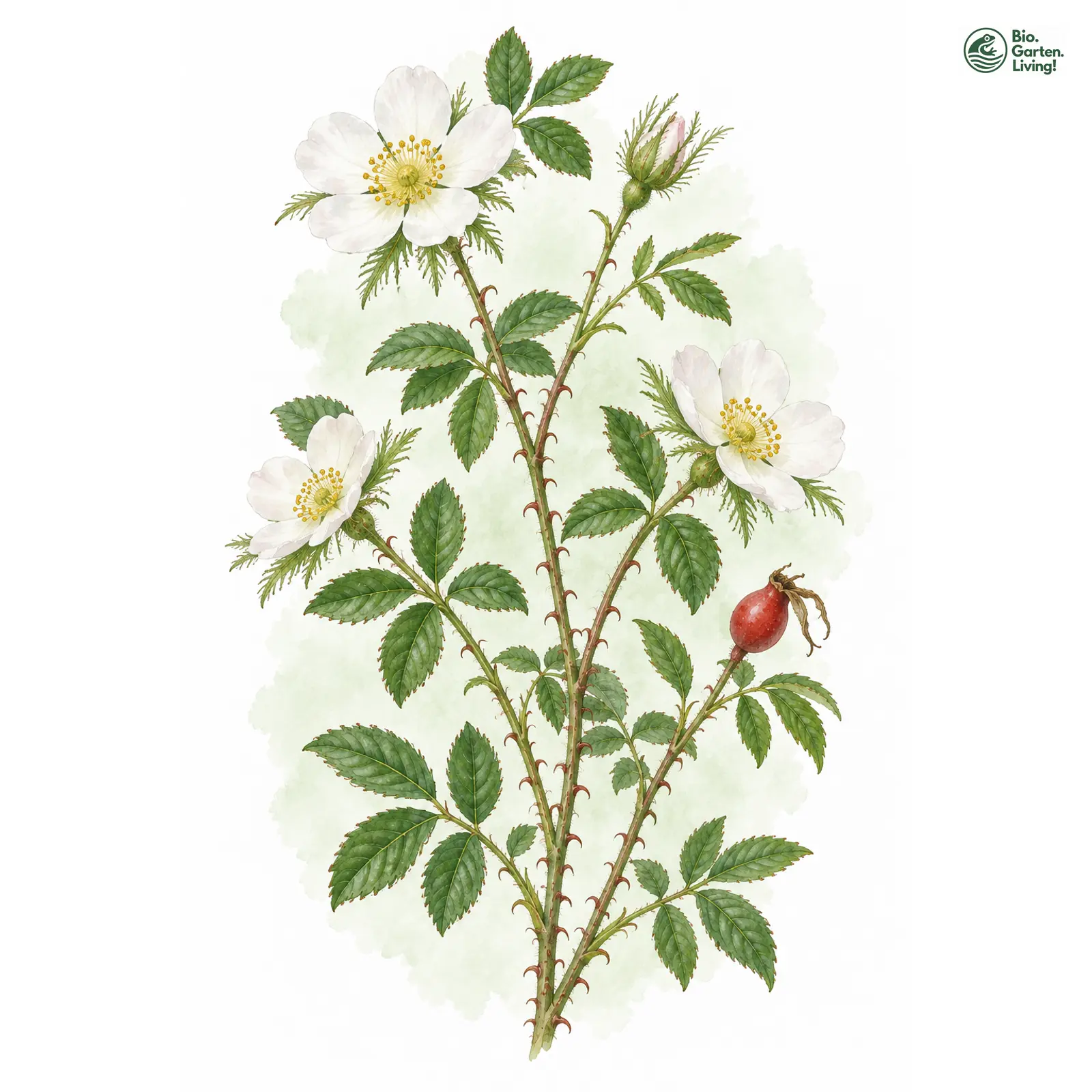 Aquarellzeichnung: Acker-Rose (Rosa agrestis)