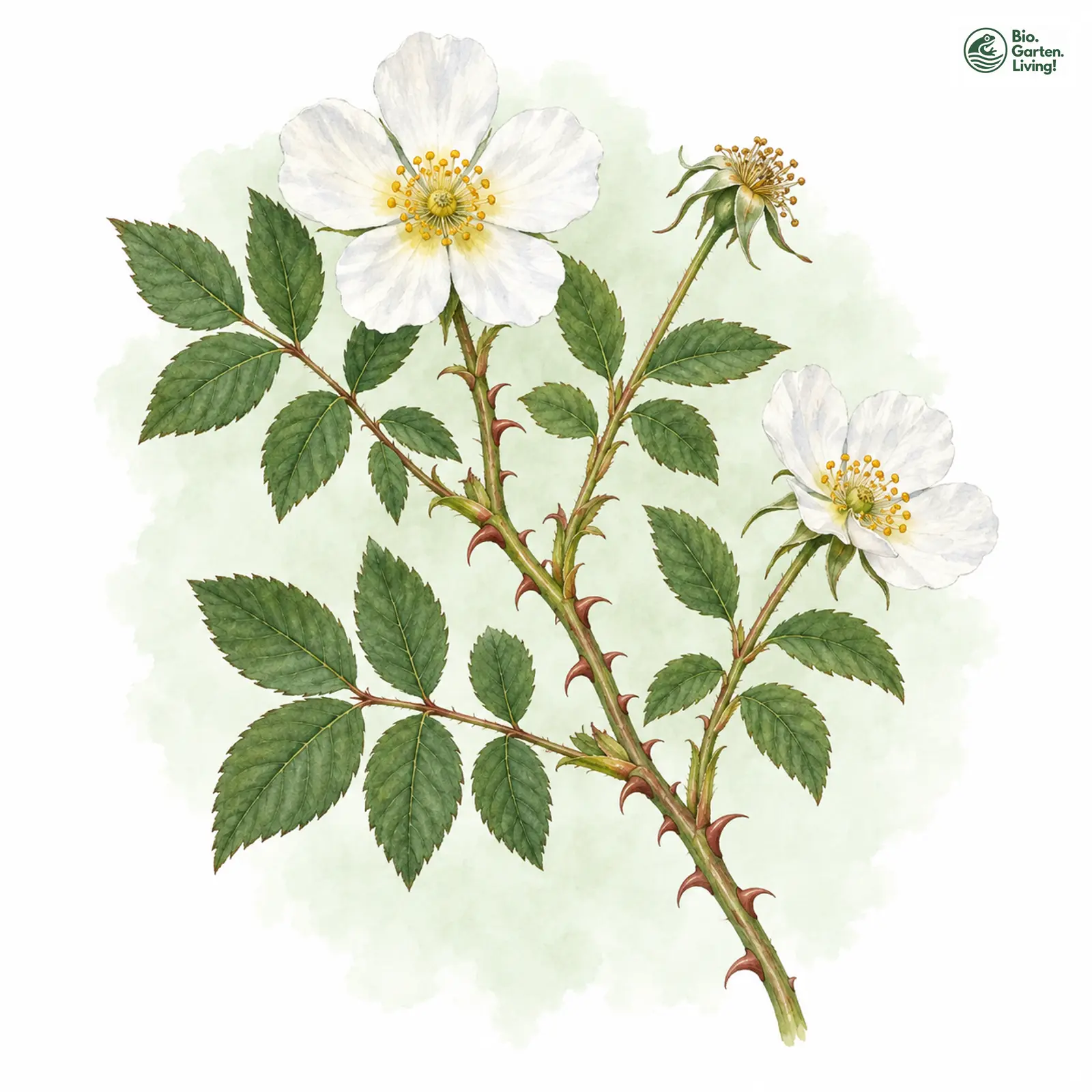 Aquarellzeichnung: Kriechende Rose (Rosa arvensis)