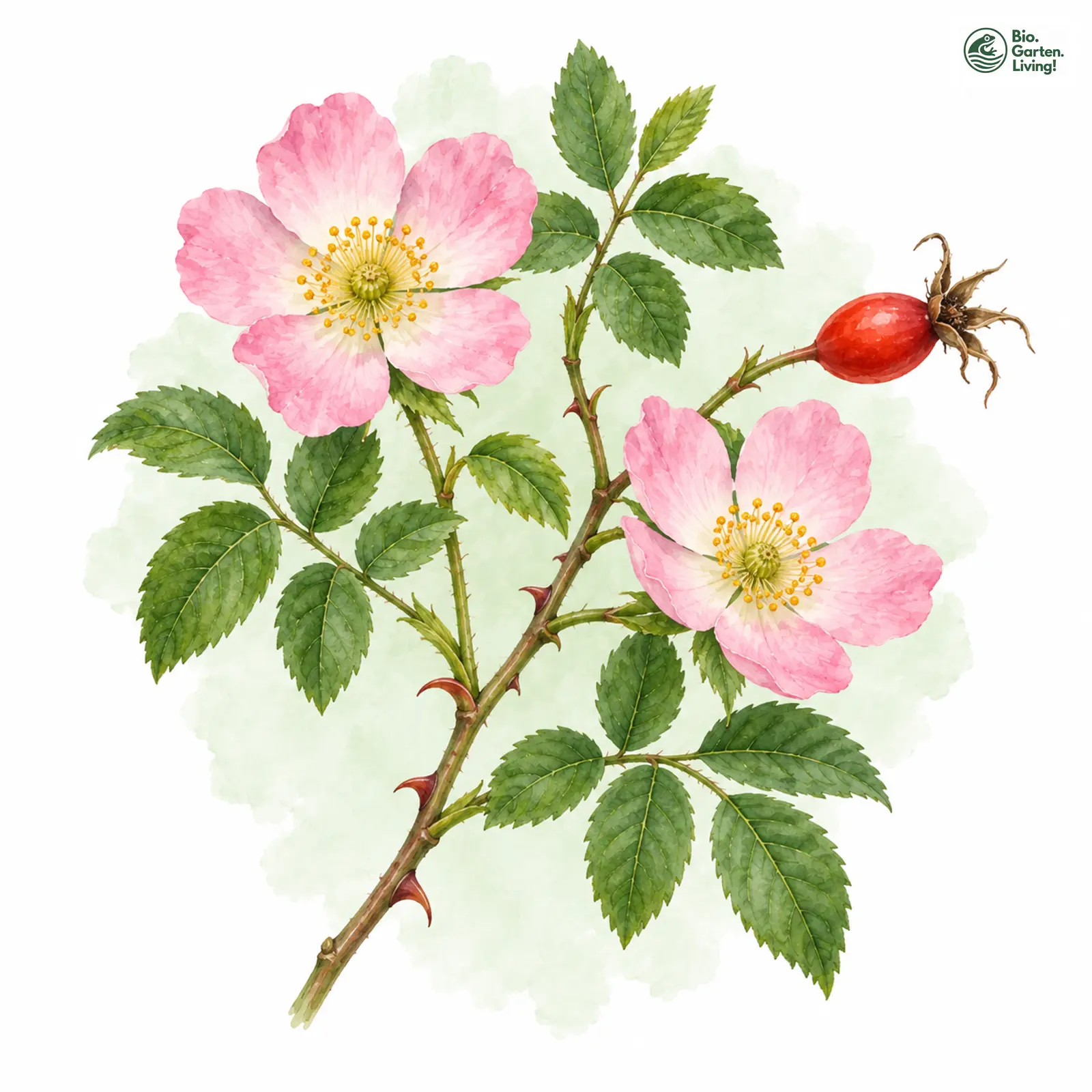 Aquarellzeichnung: Hunds-Rose (Rosa canina (im weiteren Sinne))