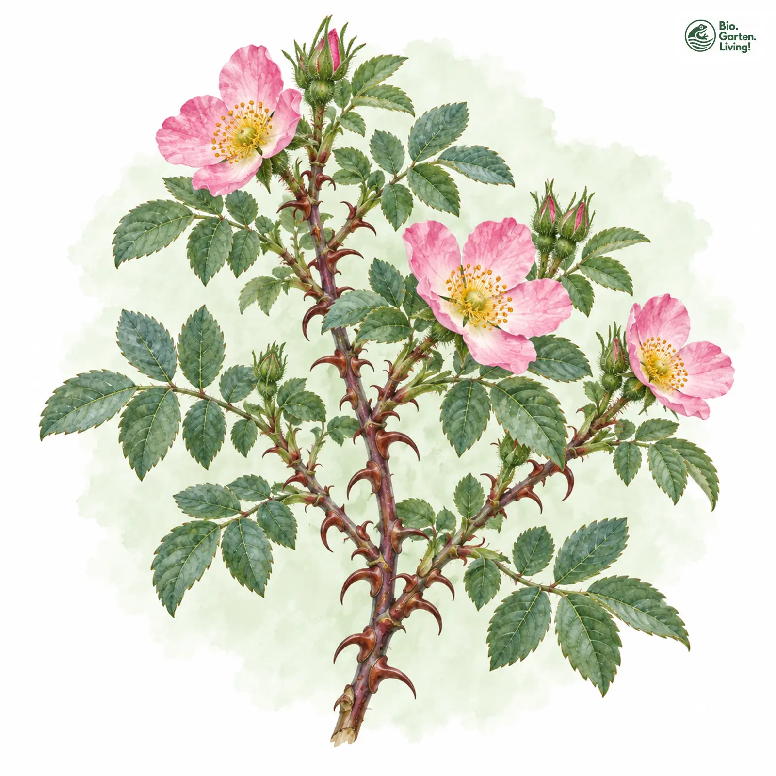 Aquarellzeichnung: Vogesen-Rose (Rosa dumalis)