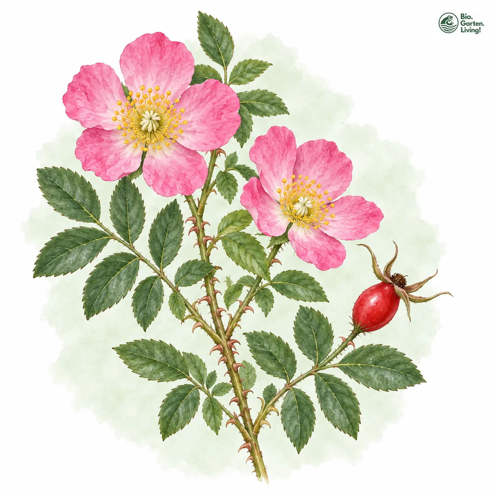 Aquarellzeichnung: Keilblättrige Rose (Rosa elliptica)