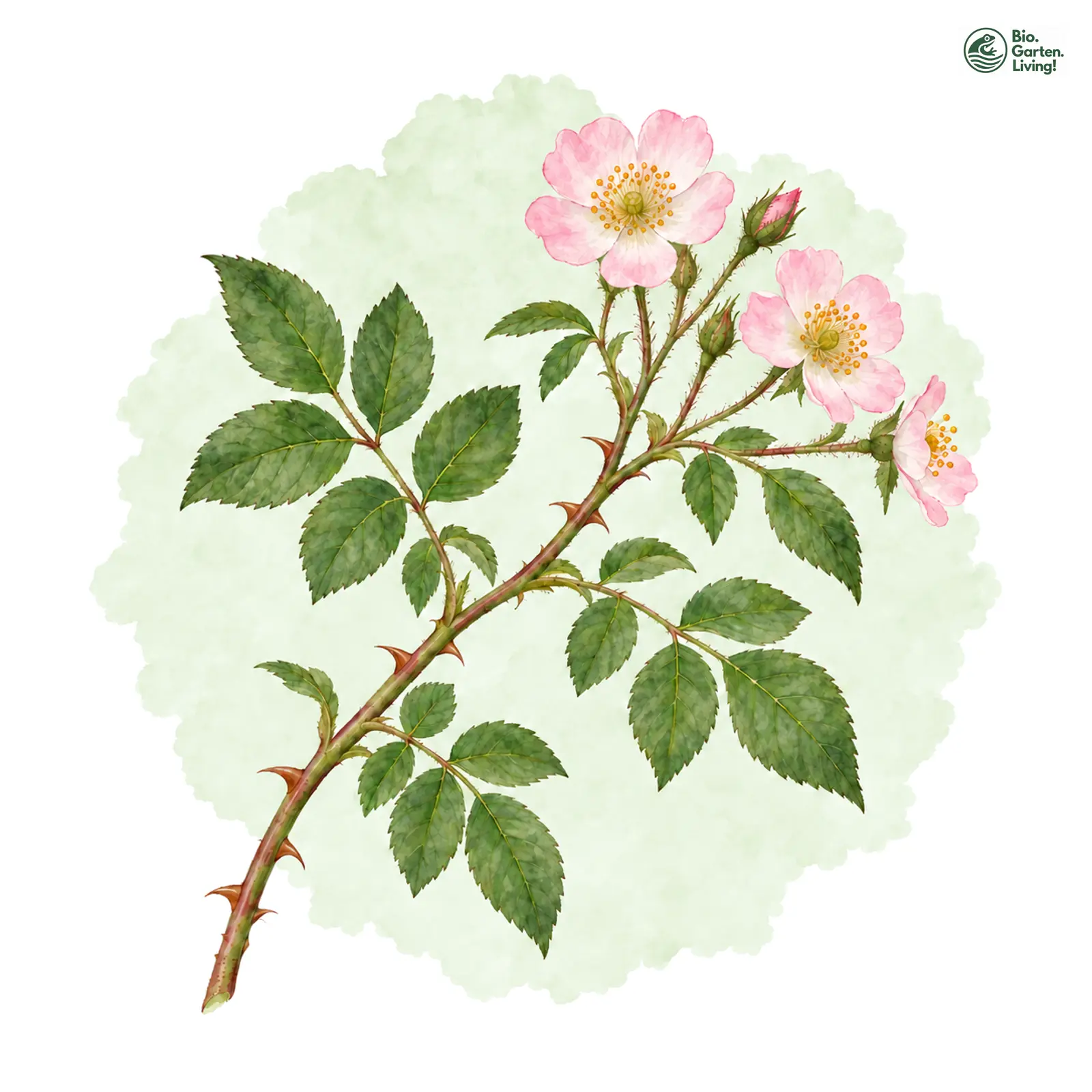 Aquarellzeichnung: Kleinblütige Rose (Rosa micrantha)