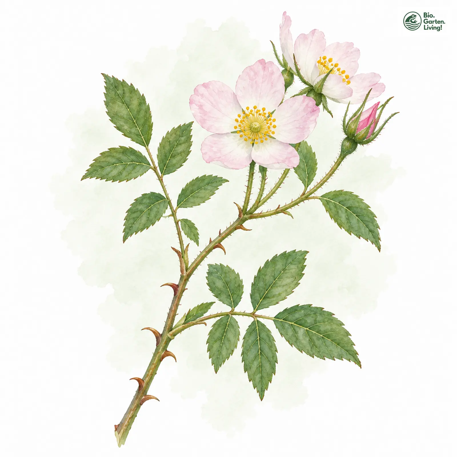 Aquarellzeichnung: Falsche Filz-Rose (Rosa pseudoscabriuscula)