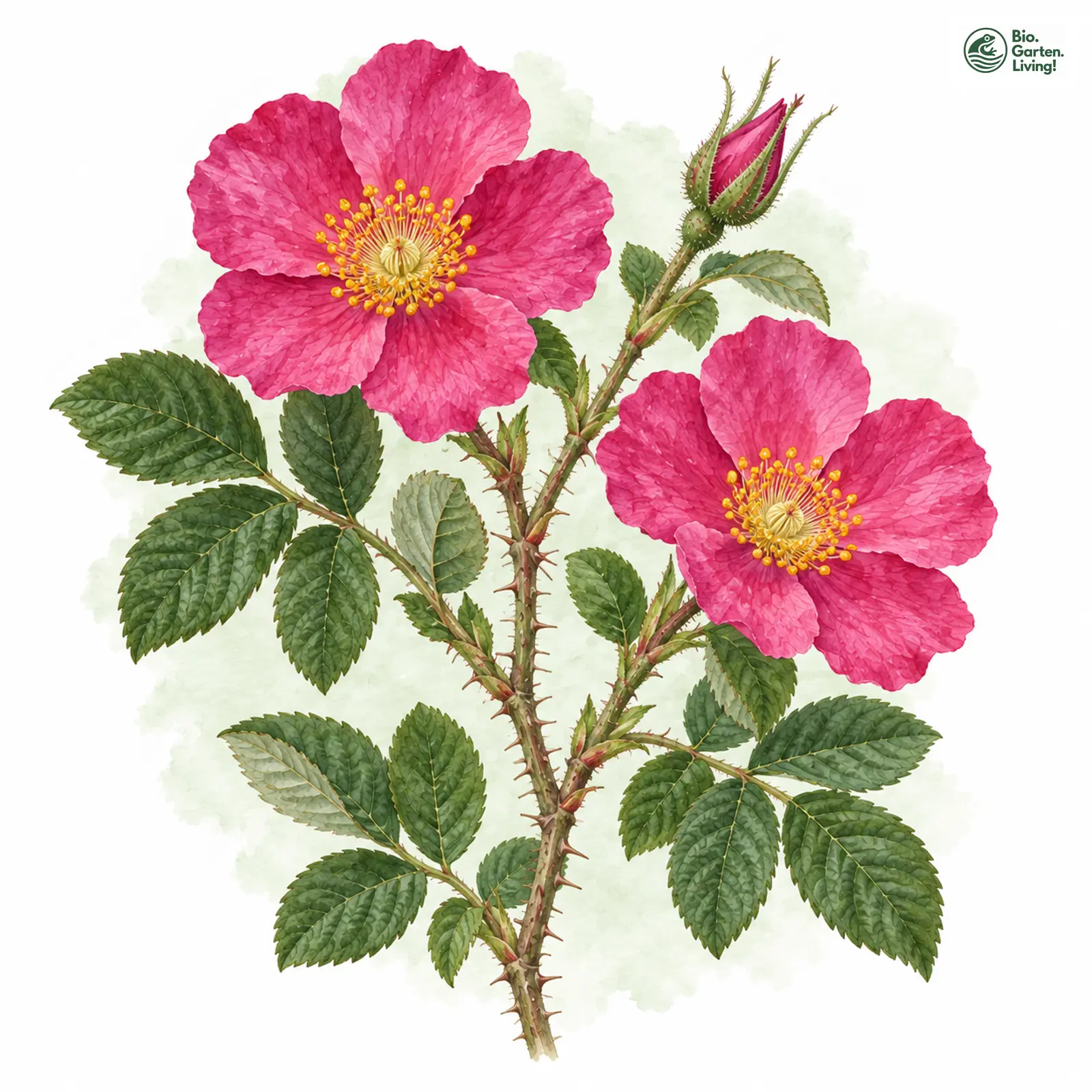 Aquarellzeichnung: Kartoffel-Rose (Rosa rugosa)