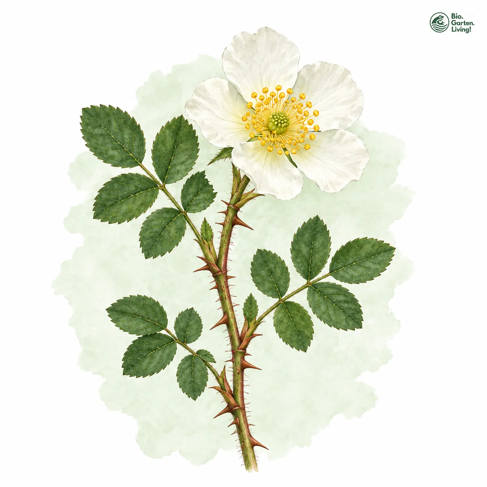 Aquarellzeichnung: Pimpinell-Rose (Rosa spinosissima)