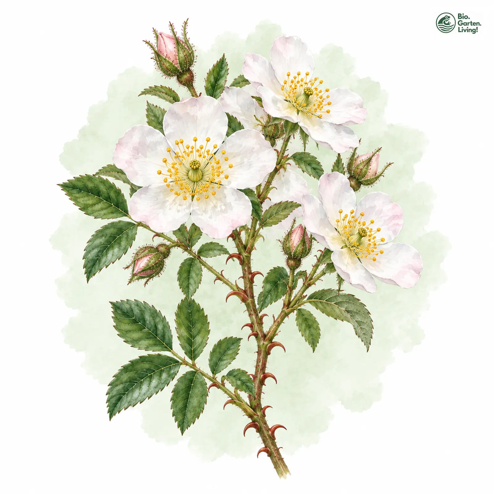 Aquarellzeichnung: Verwachsengrifflige Rose (Rosa stylosa)