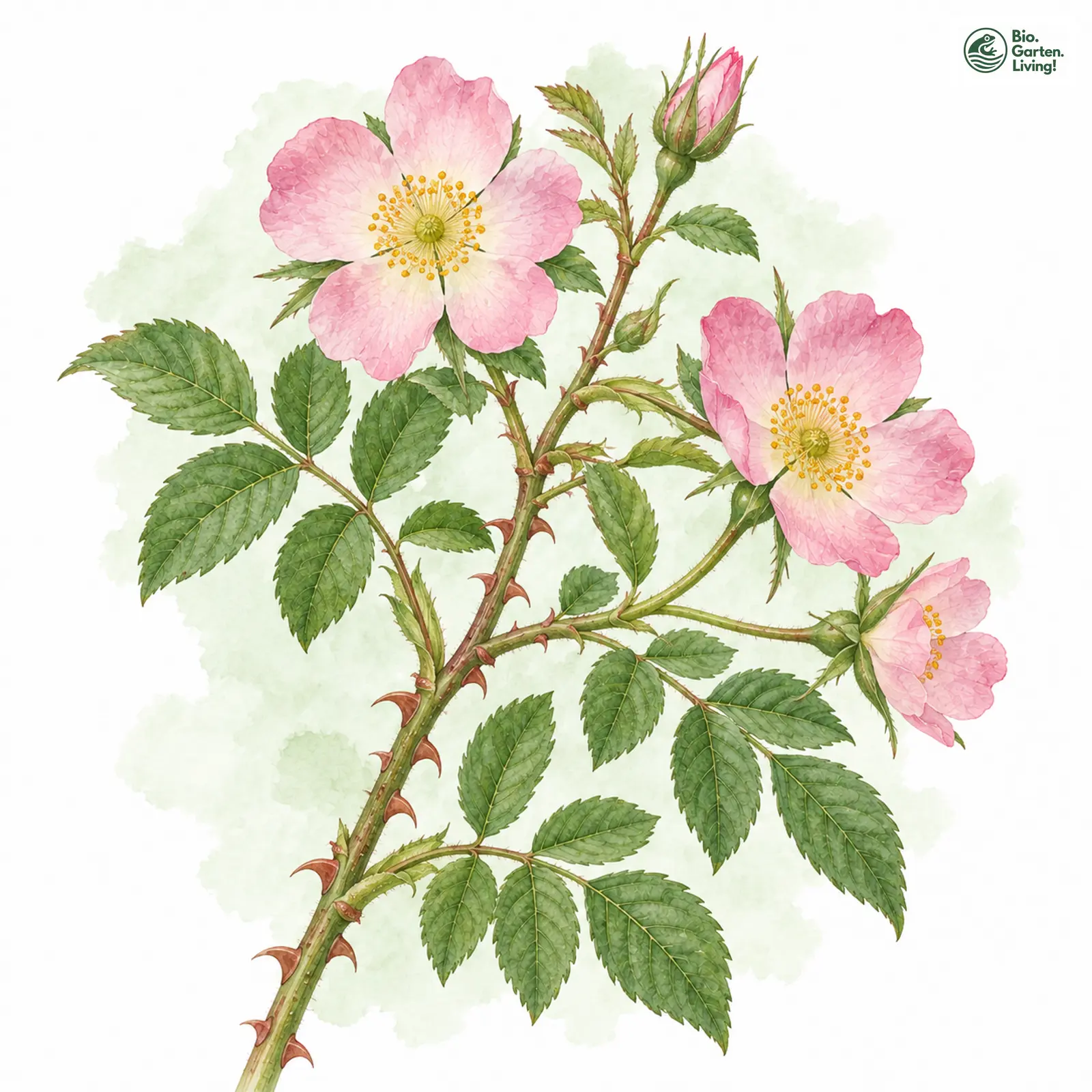 Aquarellzeichnung: Falsche Hunds-Rose (Rosa subcanina)