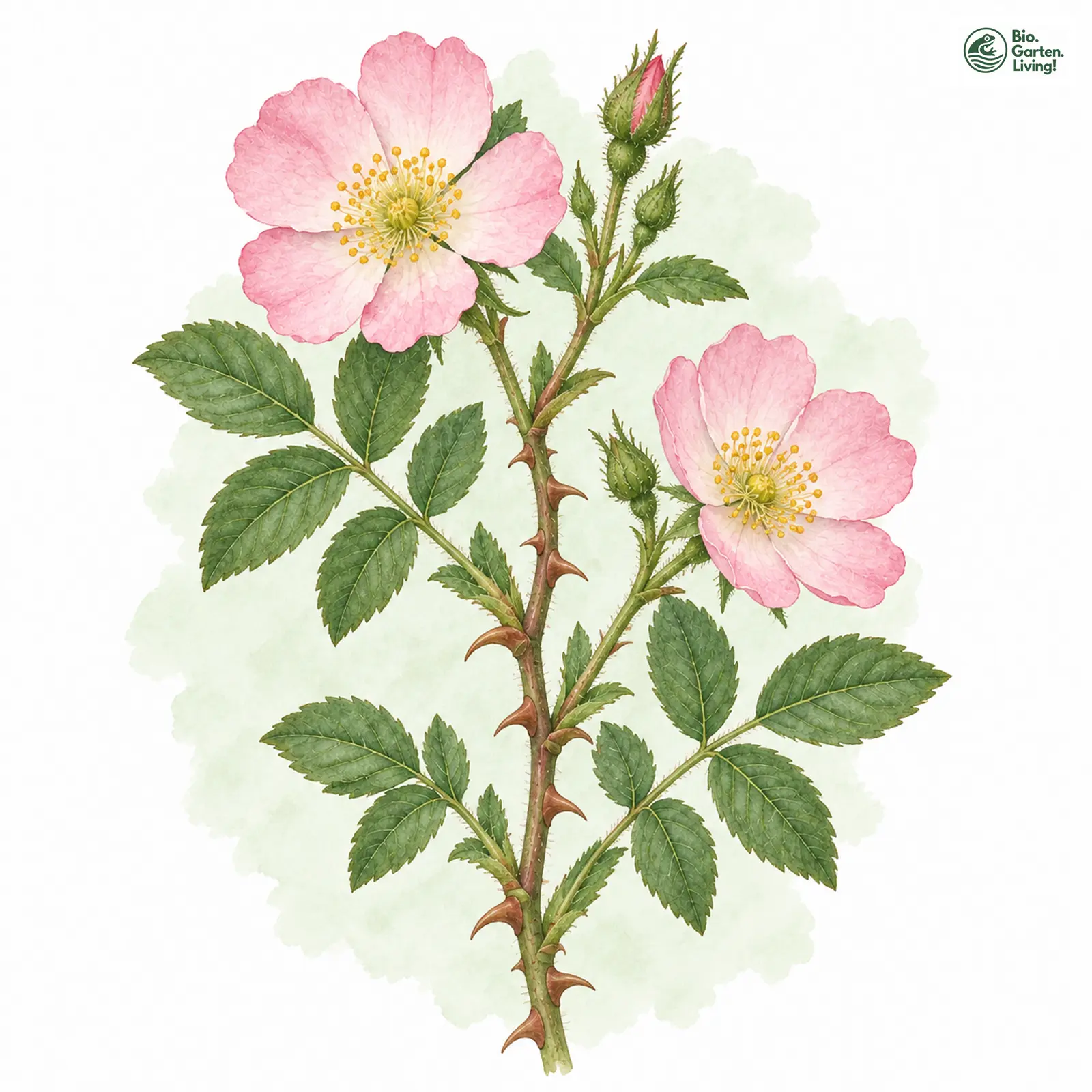 Aquarellzeichnung: Falsche Hecken-Rose (Rosa subcollina)