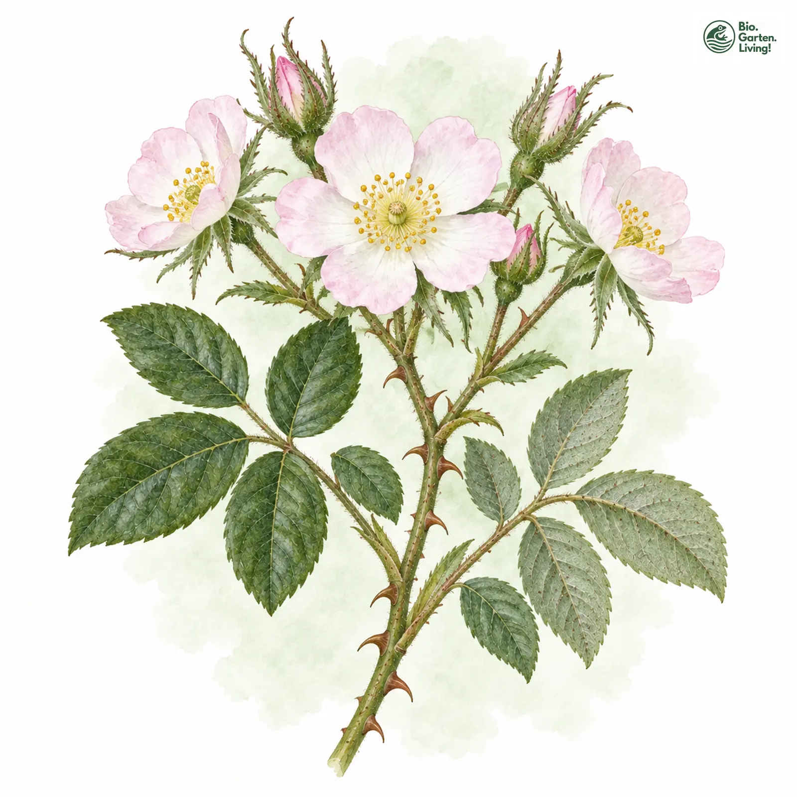 Aquarellzeichnung: Filz-Rose (Rosa tomentosa)
