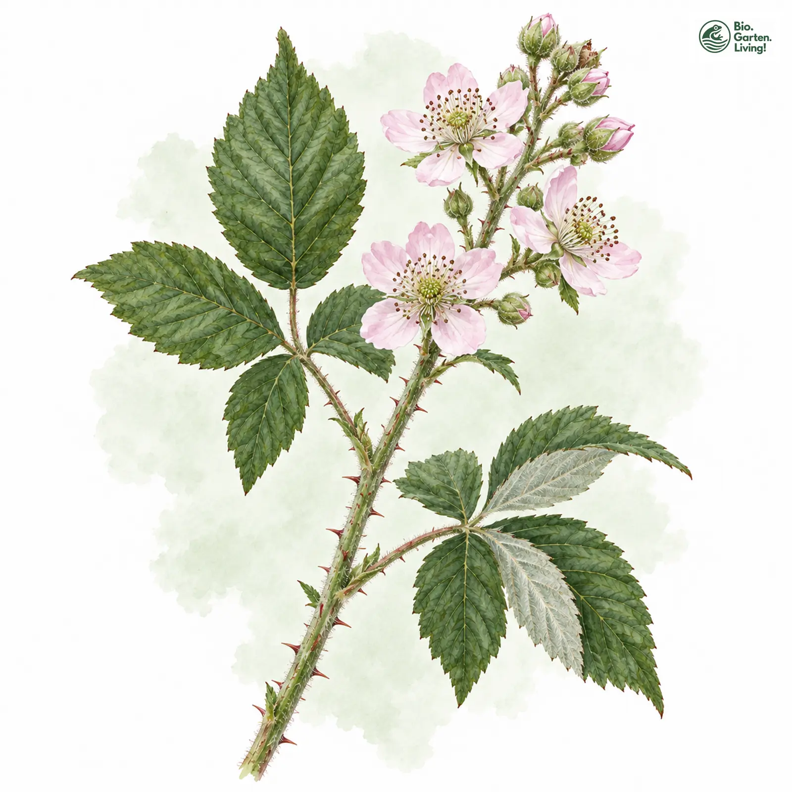 Aquarellzeichnung: Fremde Brombeere (Rubus adscitus)