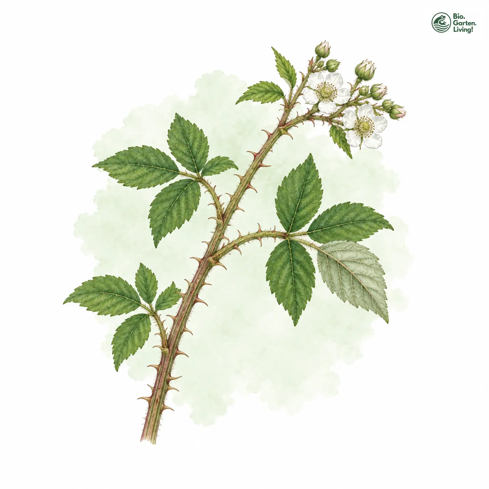 Aquarellzeichnung: Göttliche Brombeere (Rubus ambrosius)