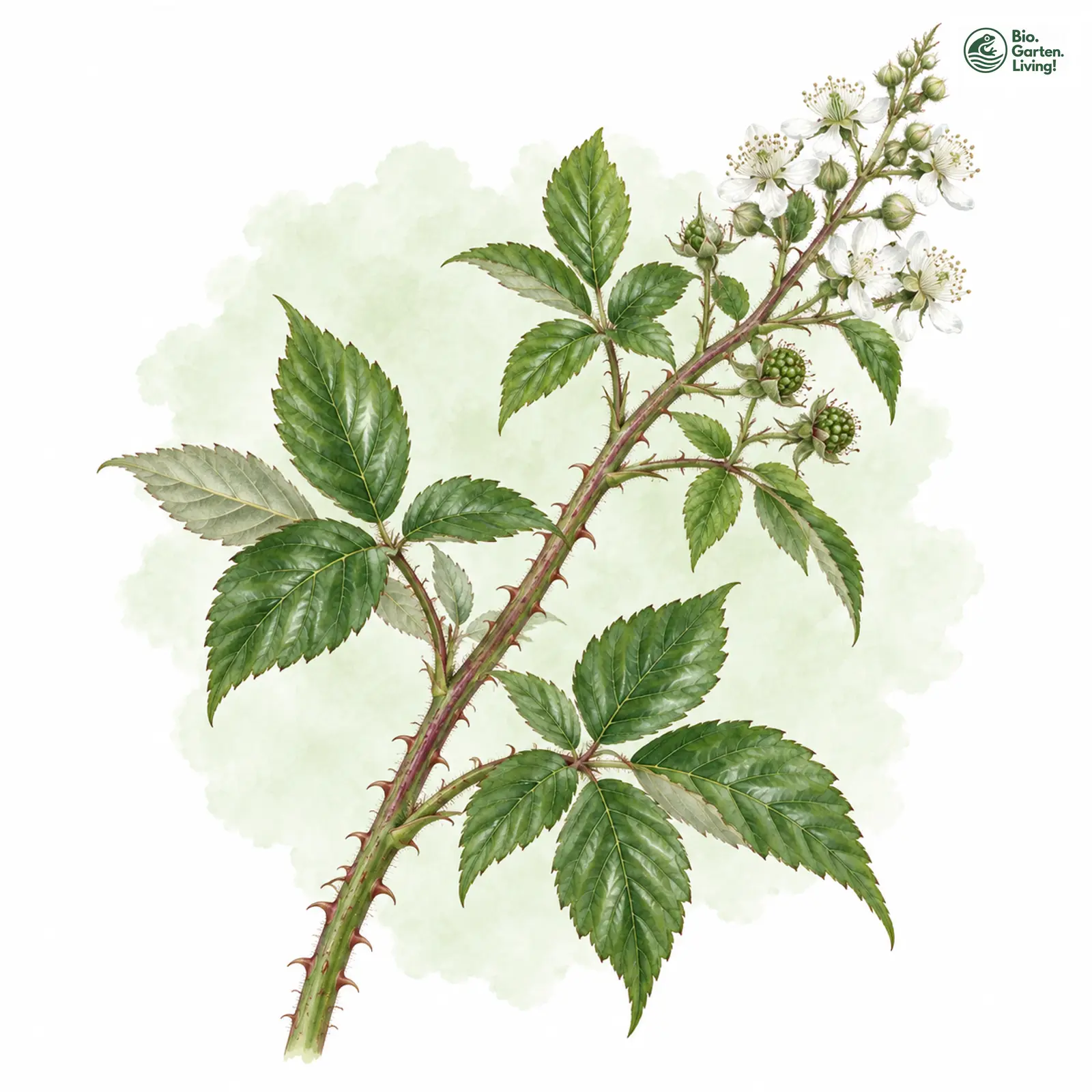 Aquarellzeichnung: Wandernde Brombeere (Rubus ambulans)