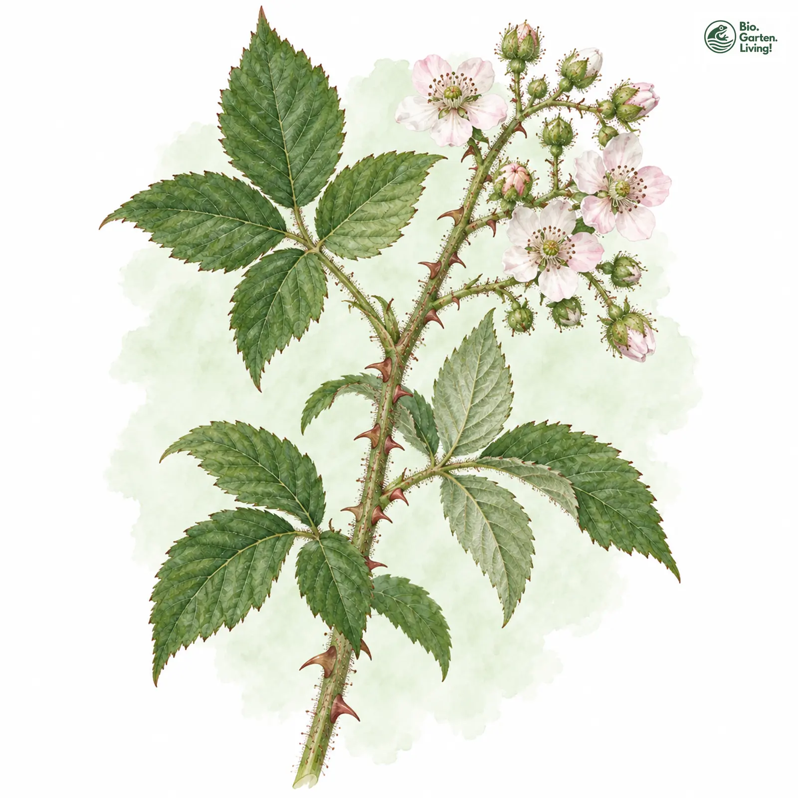 Aquarellzeichnung: Schwankende Brombeere (Rubus amphistrophos)