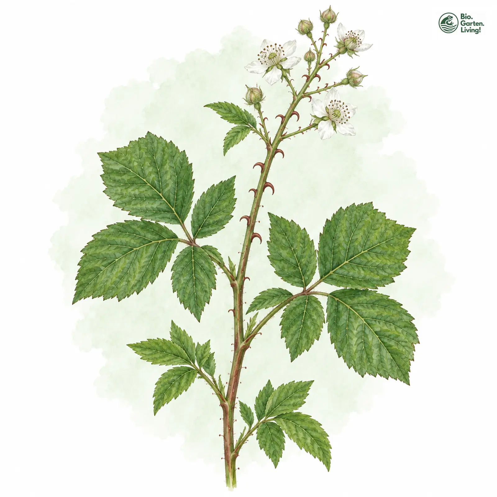 Aquarellzeichnung: Hakenstachelige Brombeere (Rubus anisacanthopsis)