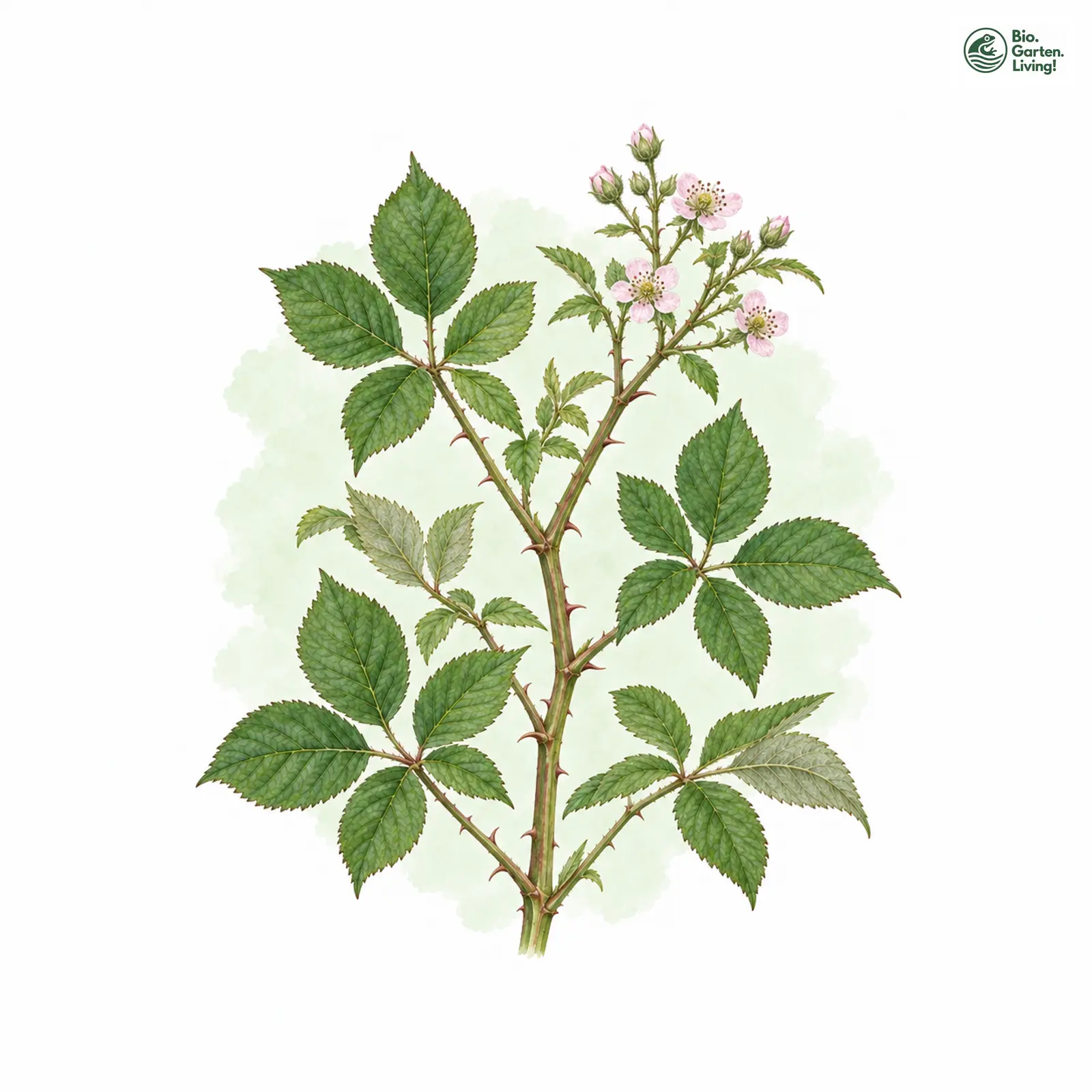 Aquarellzeichnung: Kleinblütige Brombeere (Rubus aphananthus)