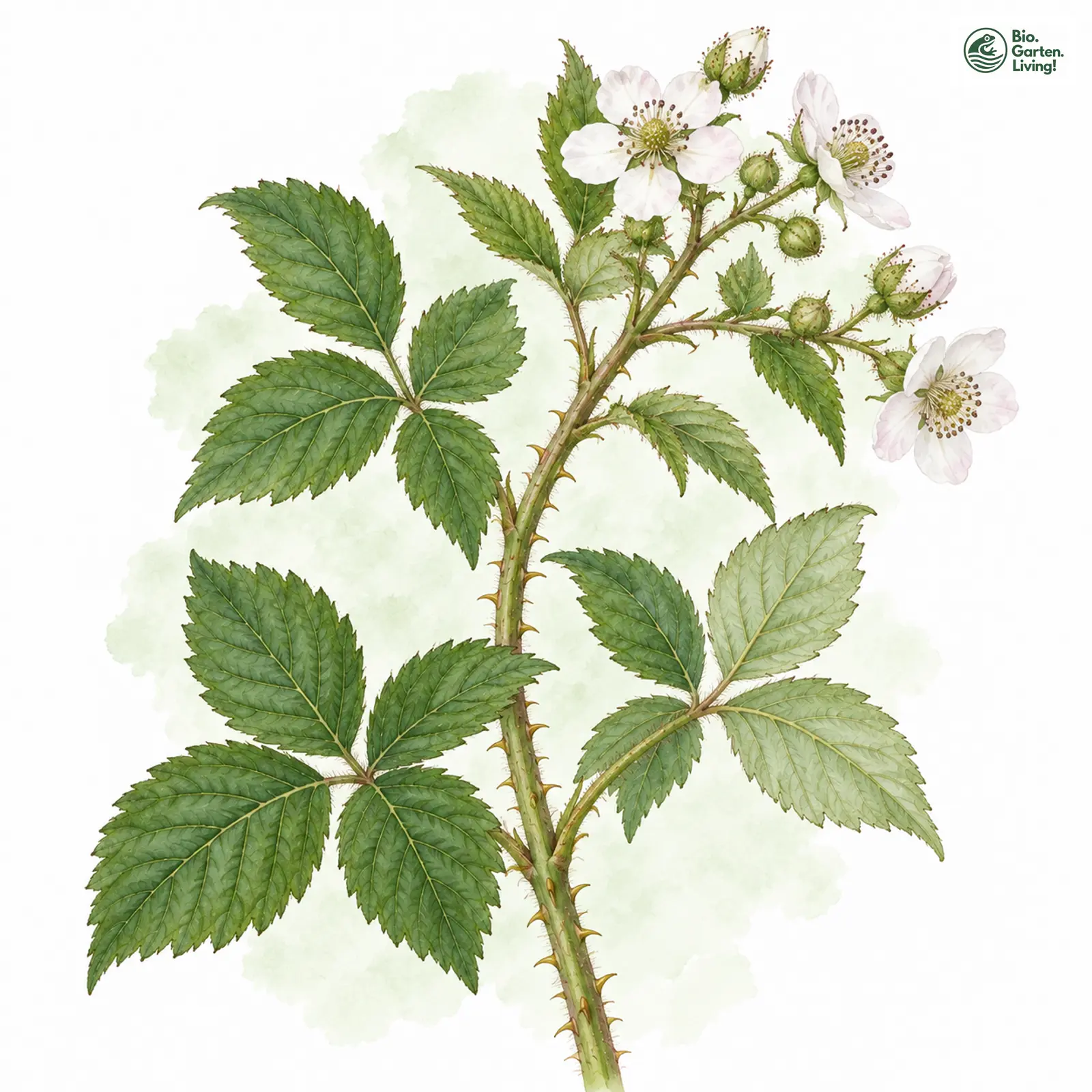 Aquarellzeichnung: Angenäherte Haselblattbrombeere (Rubus appropinquatus)