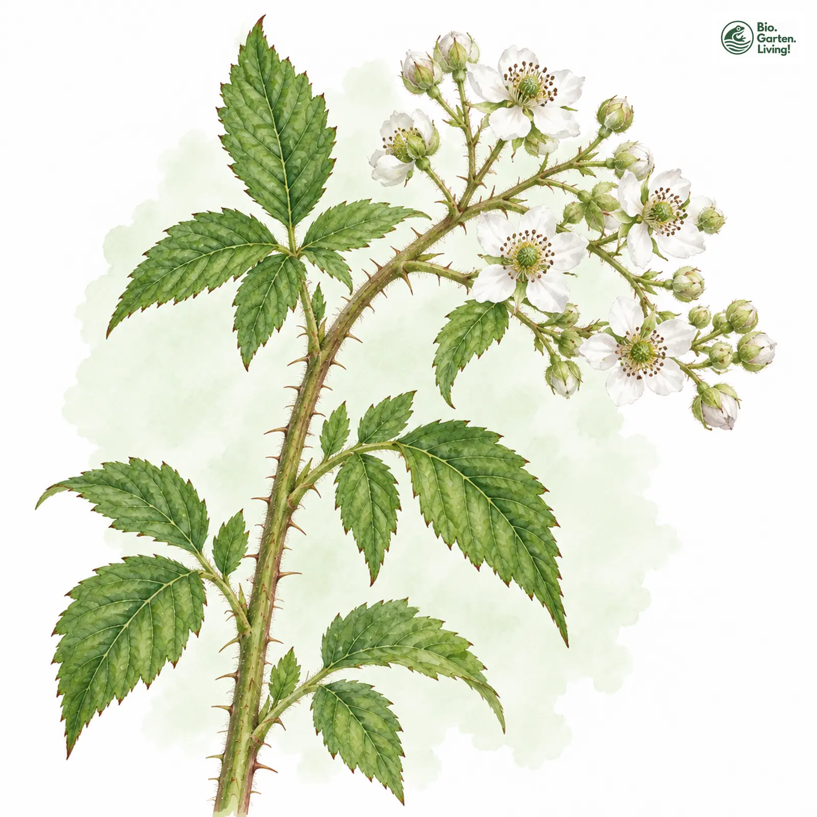 Aquarellzeichnung: Besonnte Brombeere (Rubus apricus)