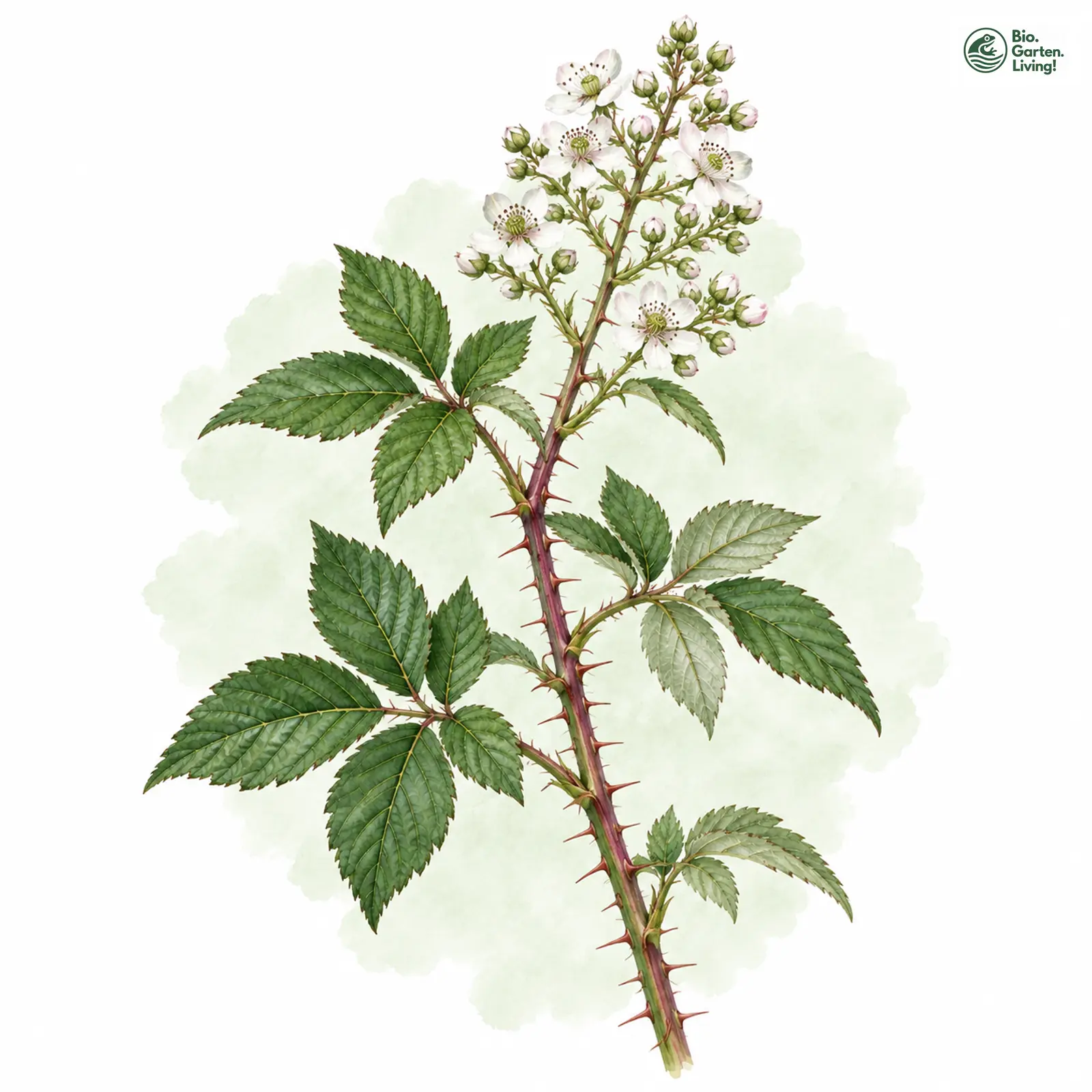 Aquarellzeichnung: Südslowakische Brombeere (Rubus austroslovacus)