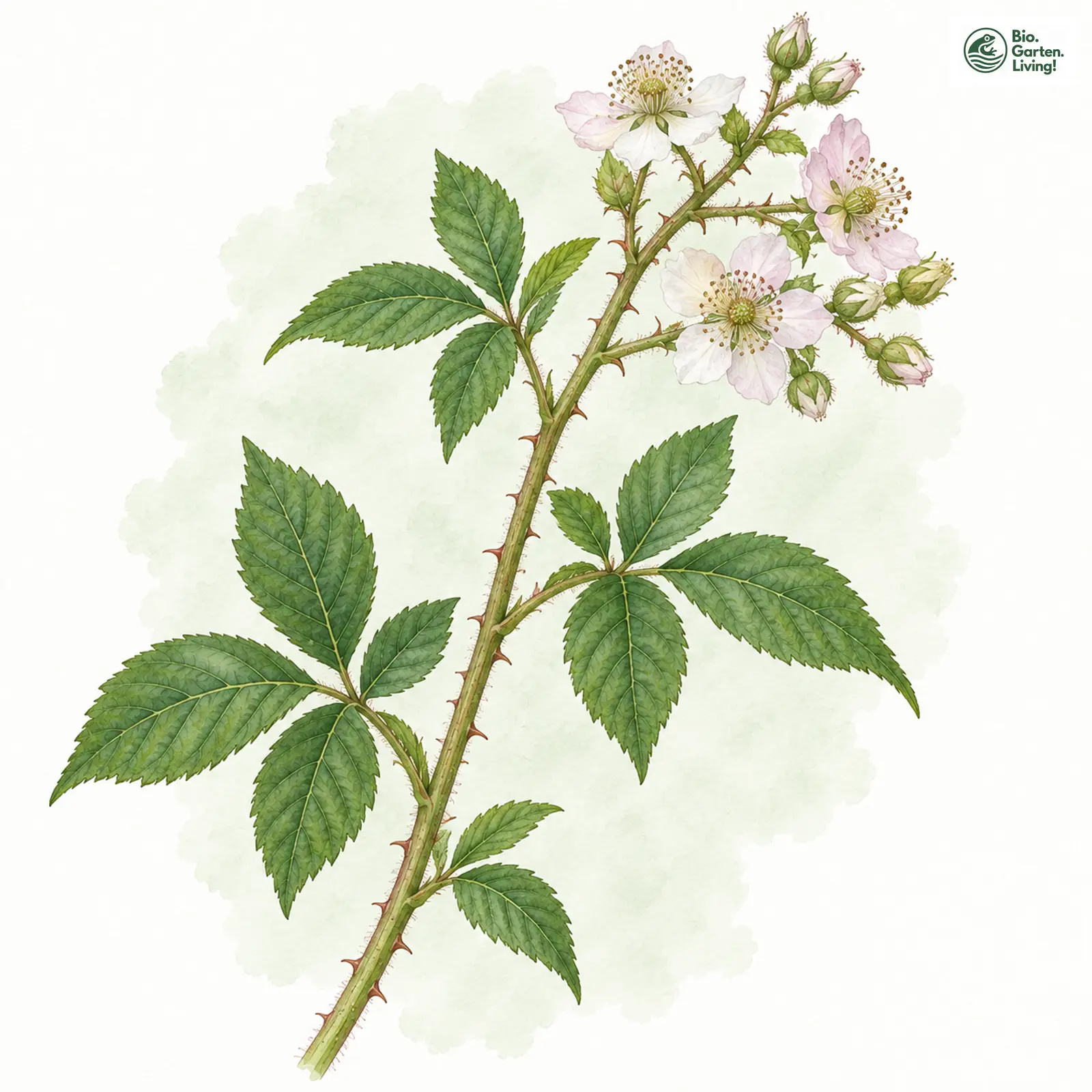 Aquarellzeichnung: Baltische Brombeere (Rubus balticus)