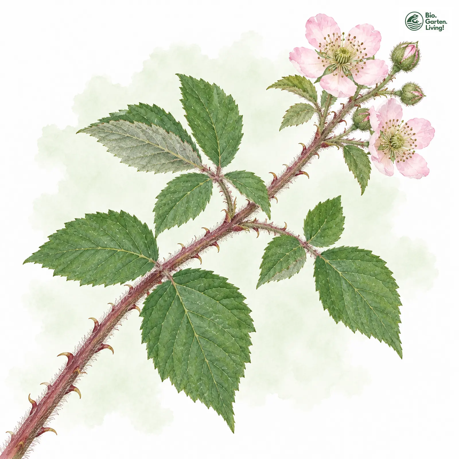 Aquarellzeichnung: Bayerische Brombeere (Rubus bavaricus)