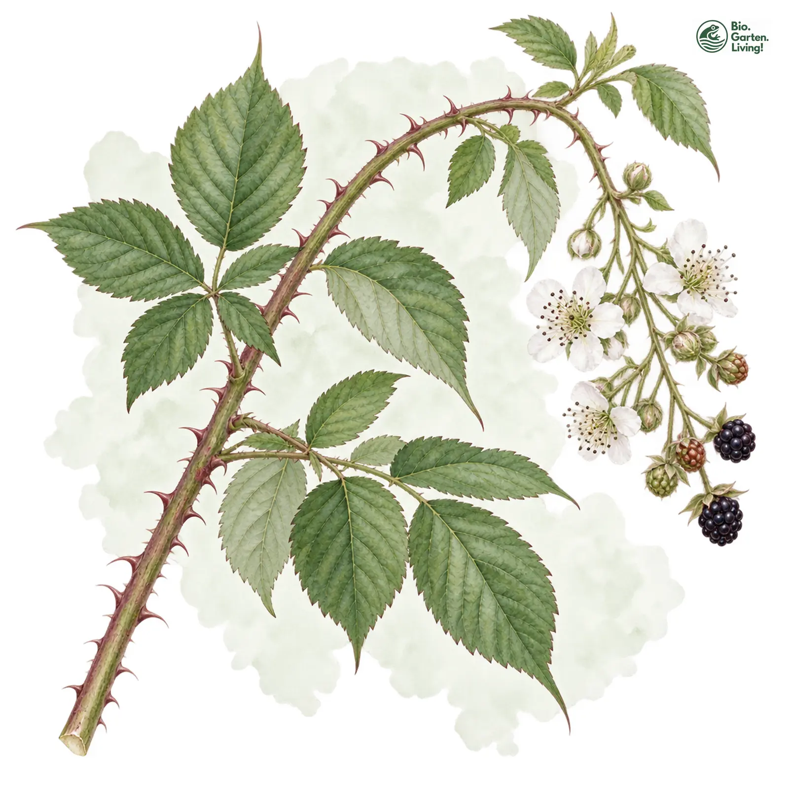 Aquarellzeichnung: Bertram-Brombeere (Rubus bertramii)